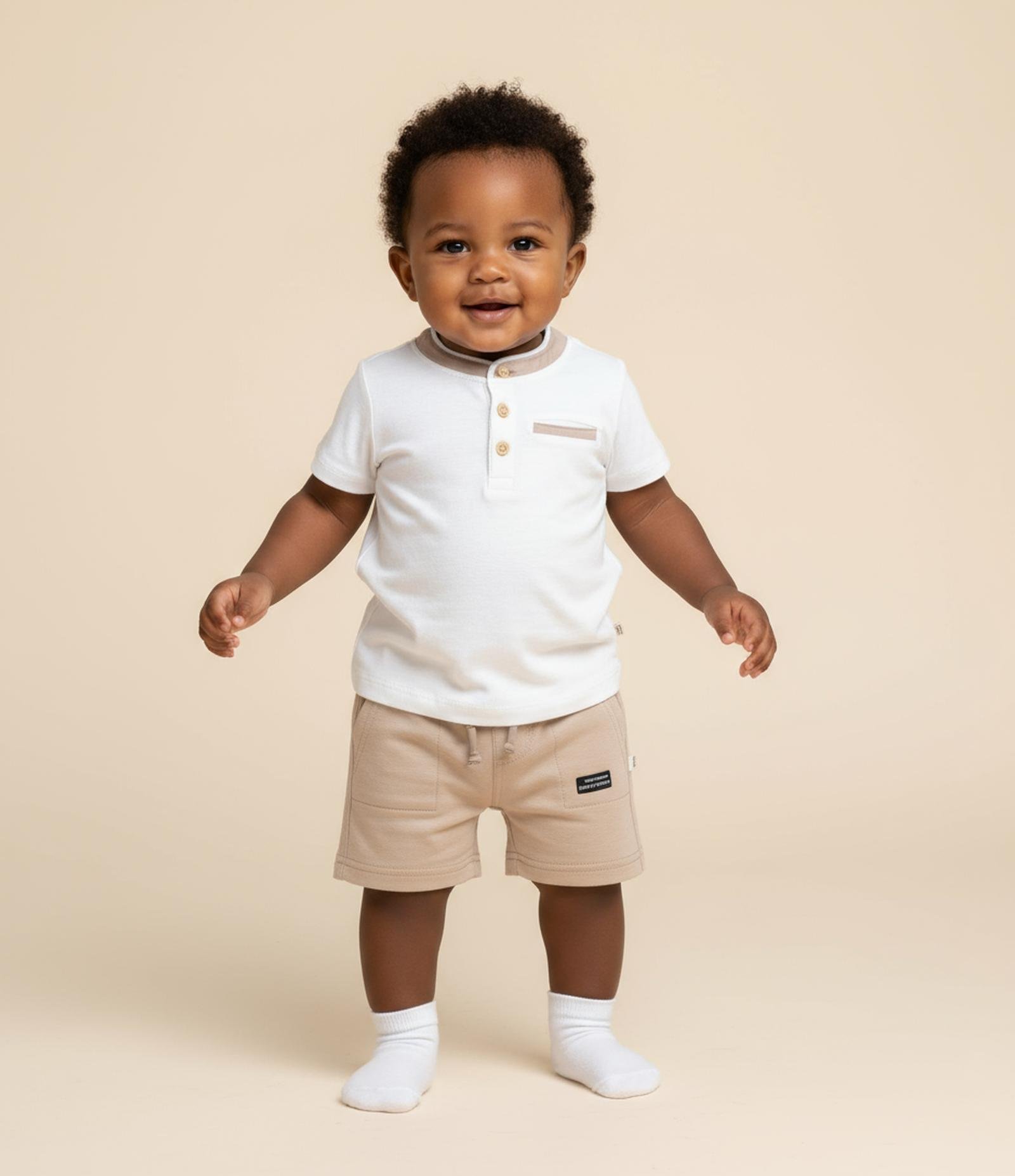 Camiseta Infantil em Piquet com Decote Henley - Tam 0 a 18 Meses Branco 1