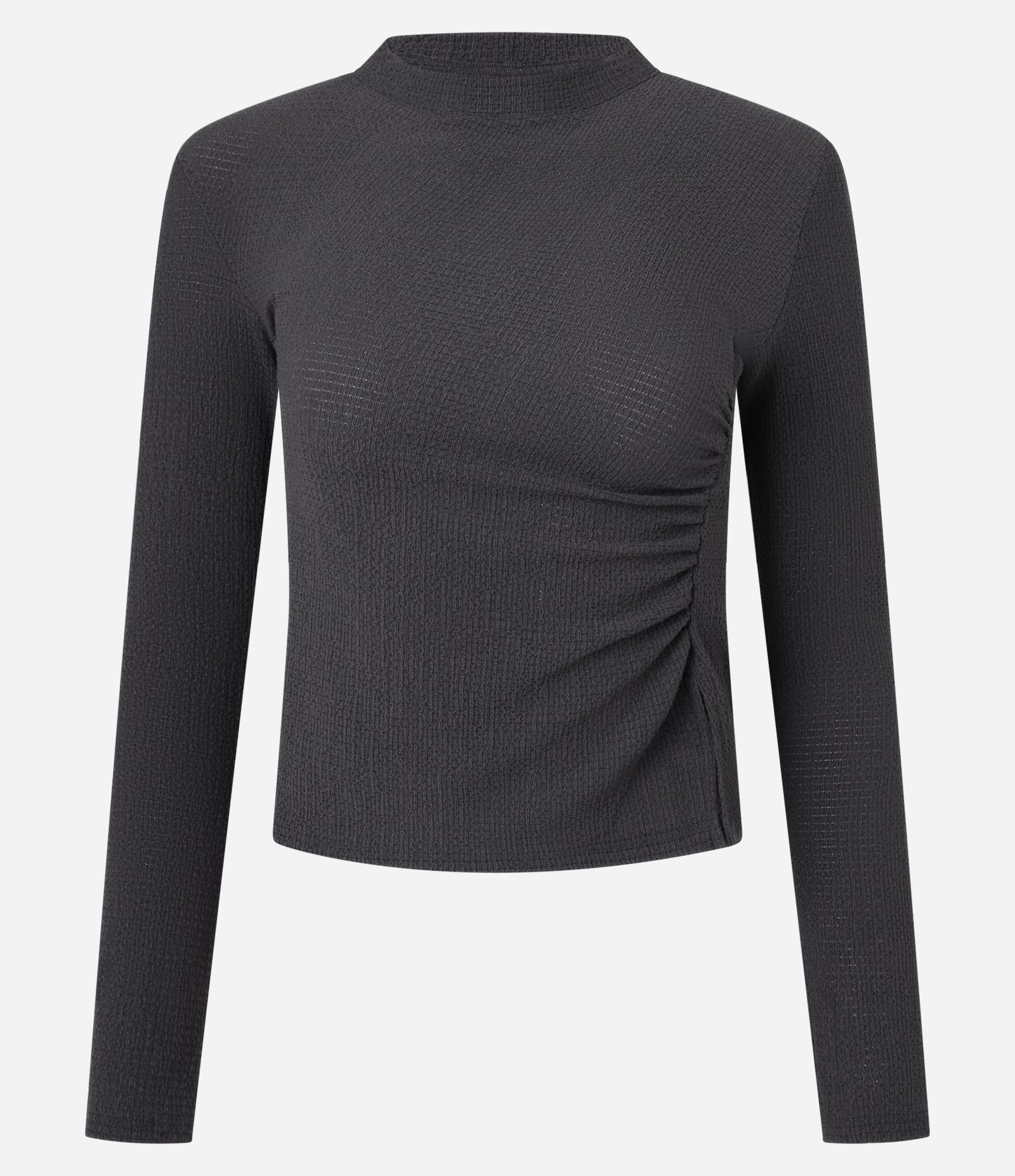 Blusa Texturizada com Gola Altinha e Franzido Lateral Cinza Chumbo 5