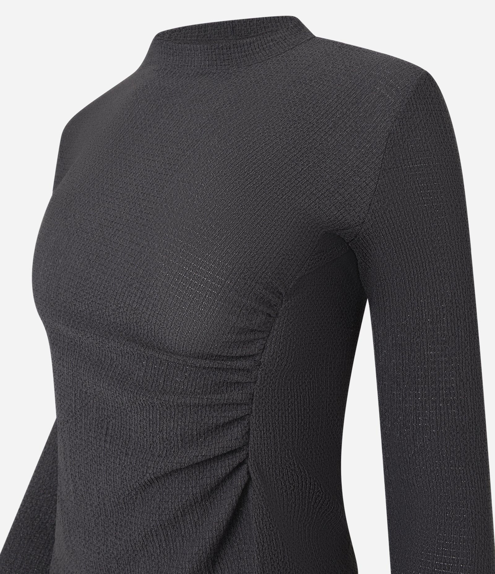 Blusa Texturizada com Gola Altinha e Franzido Lateral Cinza Chumbo 6