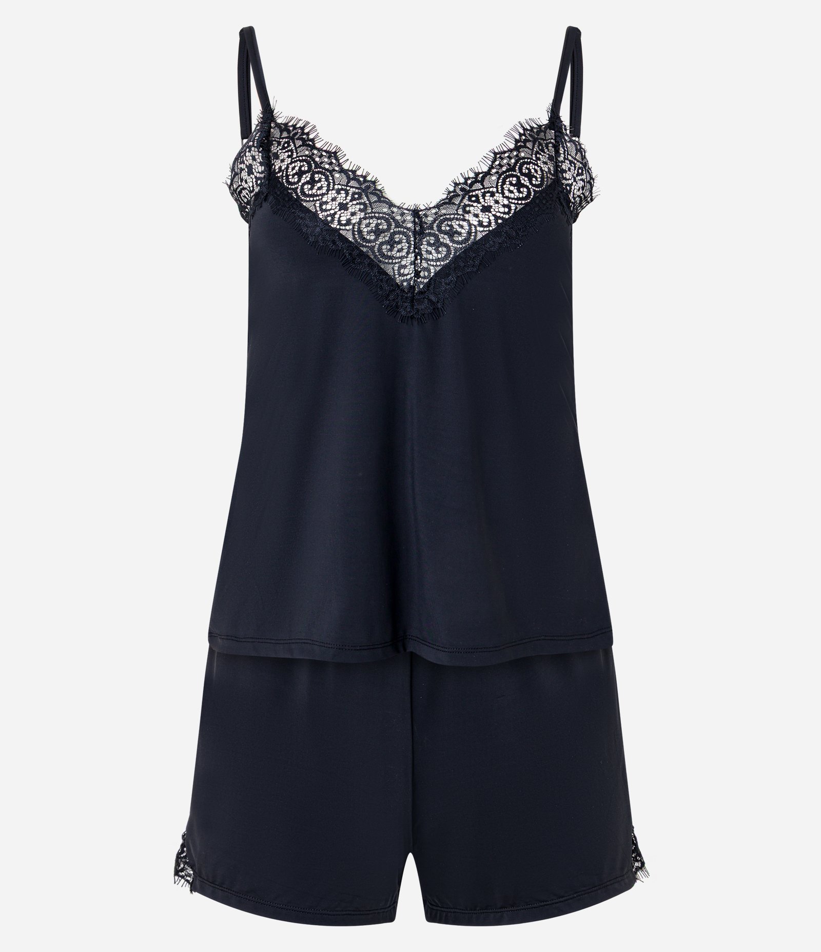 Pijama Short Doll em Microfibra com Aplicação de Renda Preto 4