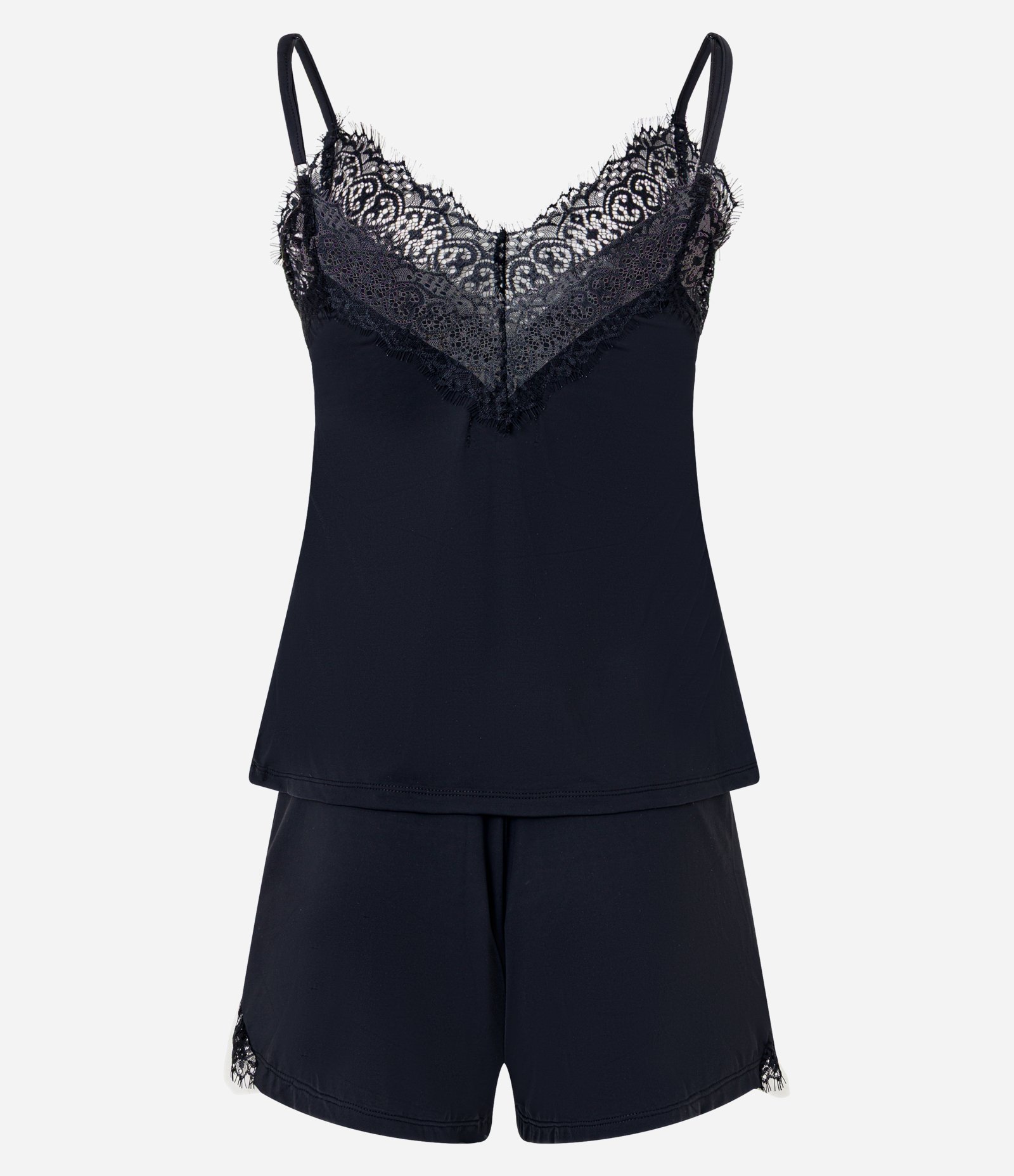 Pijama Short Doll em Microfibra com Aplicação de Renda Preto 6