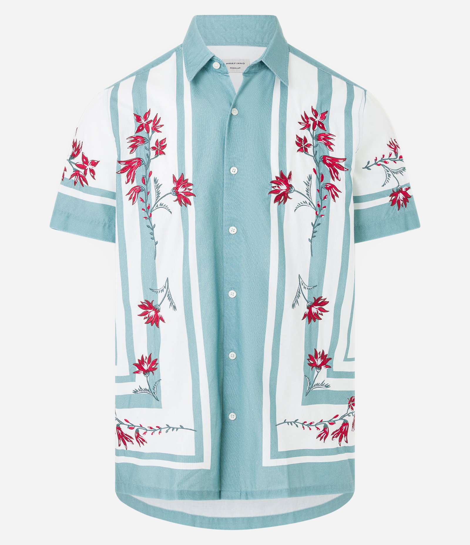 Camisa Regular em Voil com Estampa de Lenço e Bordado Floral Azul 6