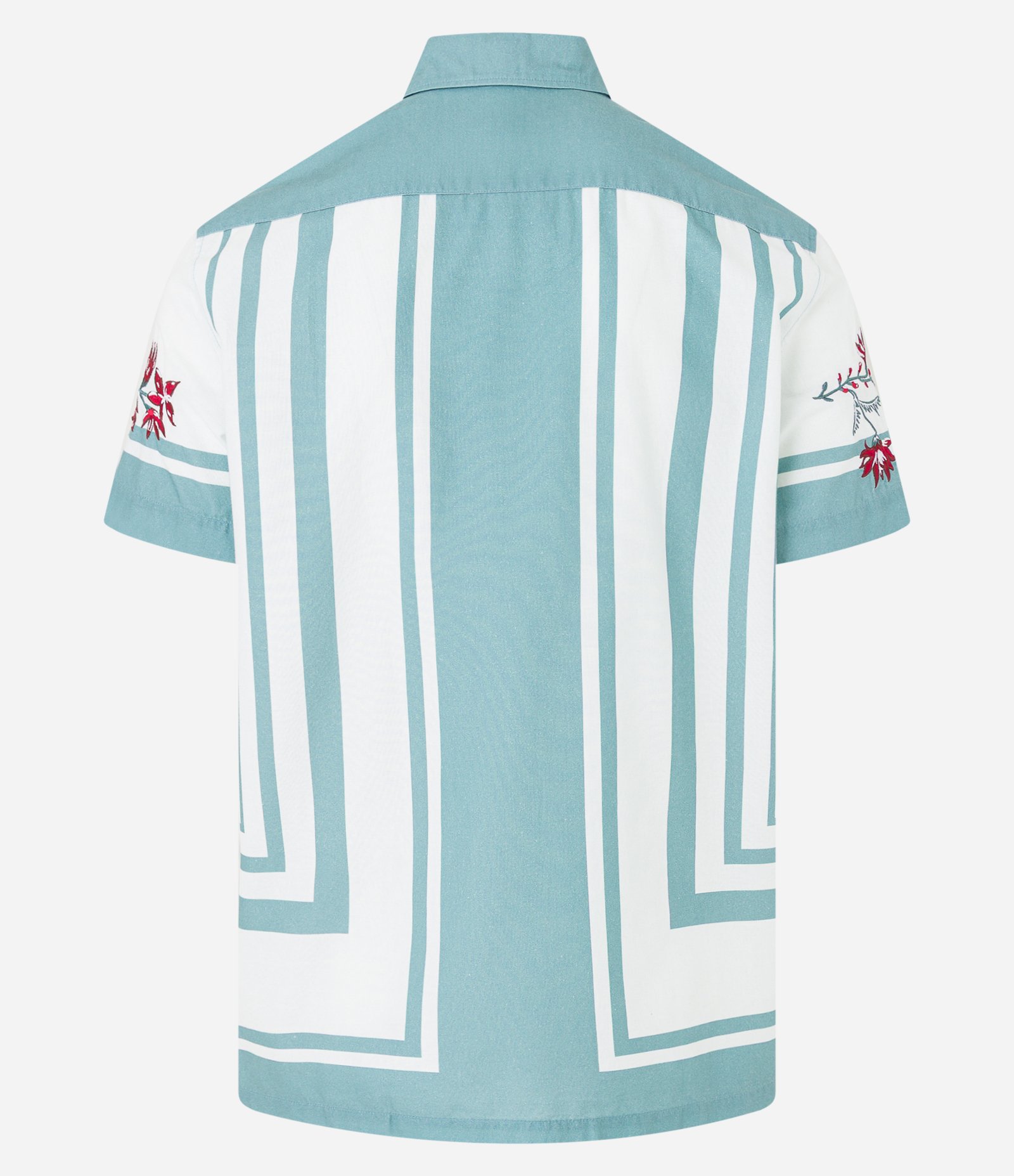 Camisa Regular em Voil com Estampa de Lenço e Bordado Floral Azul 8