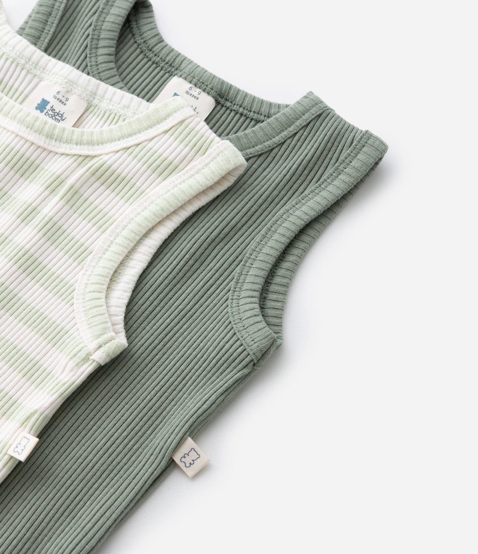 Kit 02 Bodies Infantis em Ribana Canelados - Tam 0 a 18 Meses Verde 7