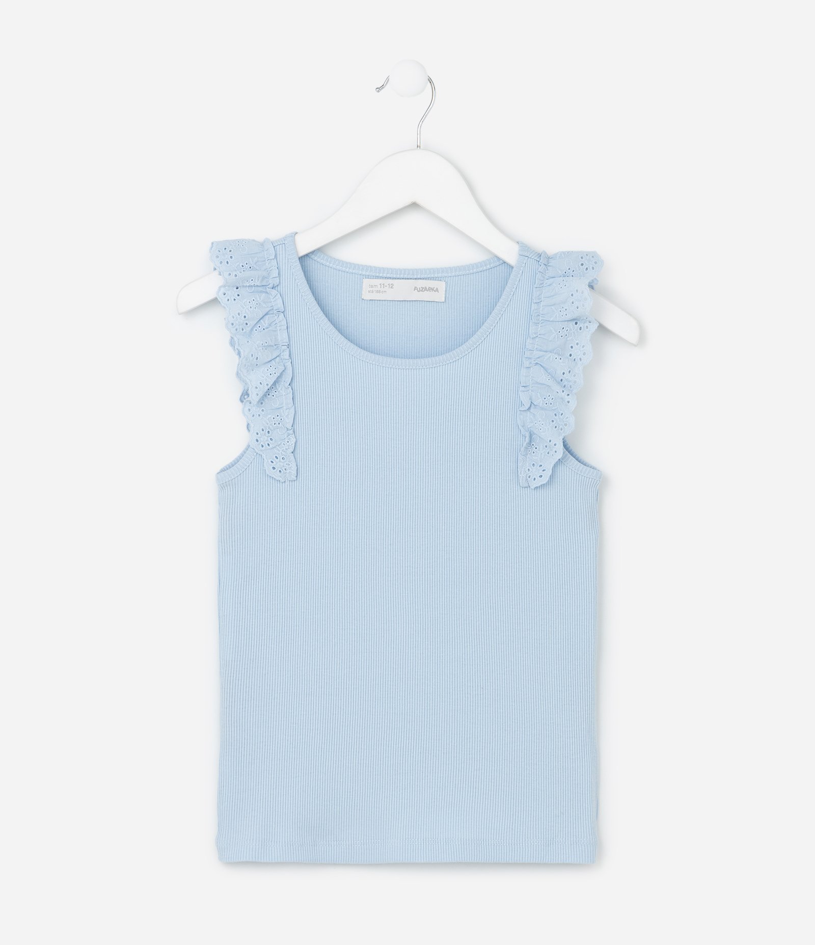 Regata Infantil em Ribana com Babado de Broderie - Tam 5 a 14 anos Azul 1