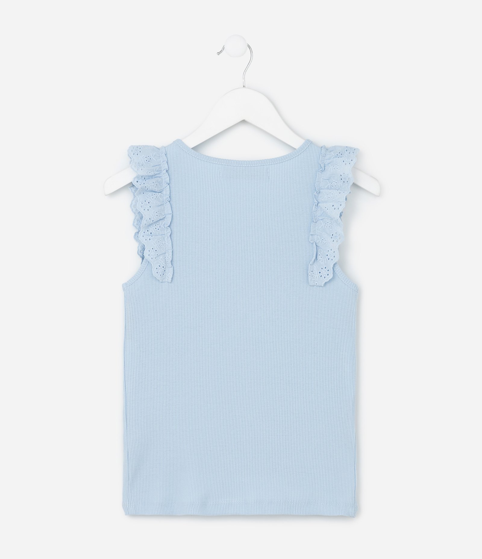 Regata Infantil em Ribana com Babado de Broderie - Tam 5 a 14 anos Azul 2