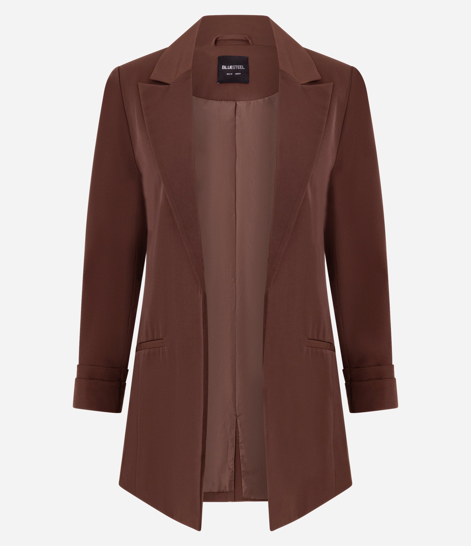 Blazer Oversized Alongado em Alfaiataria com Pregas no Punho Marrom Escuro 1