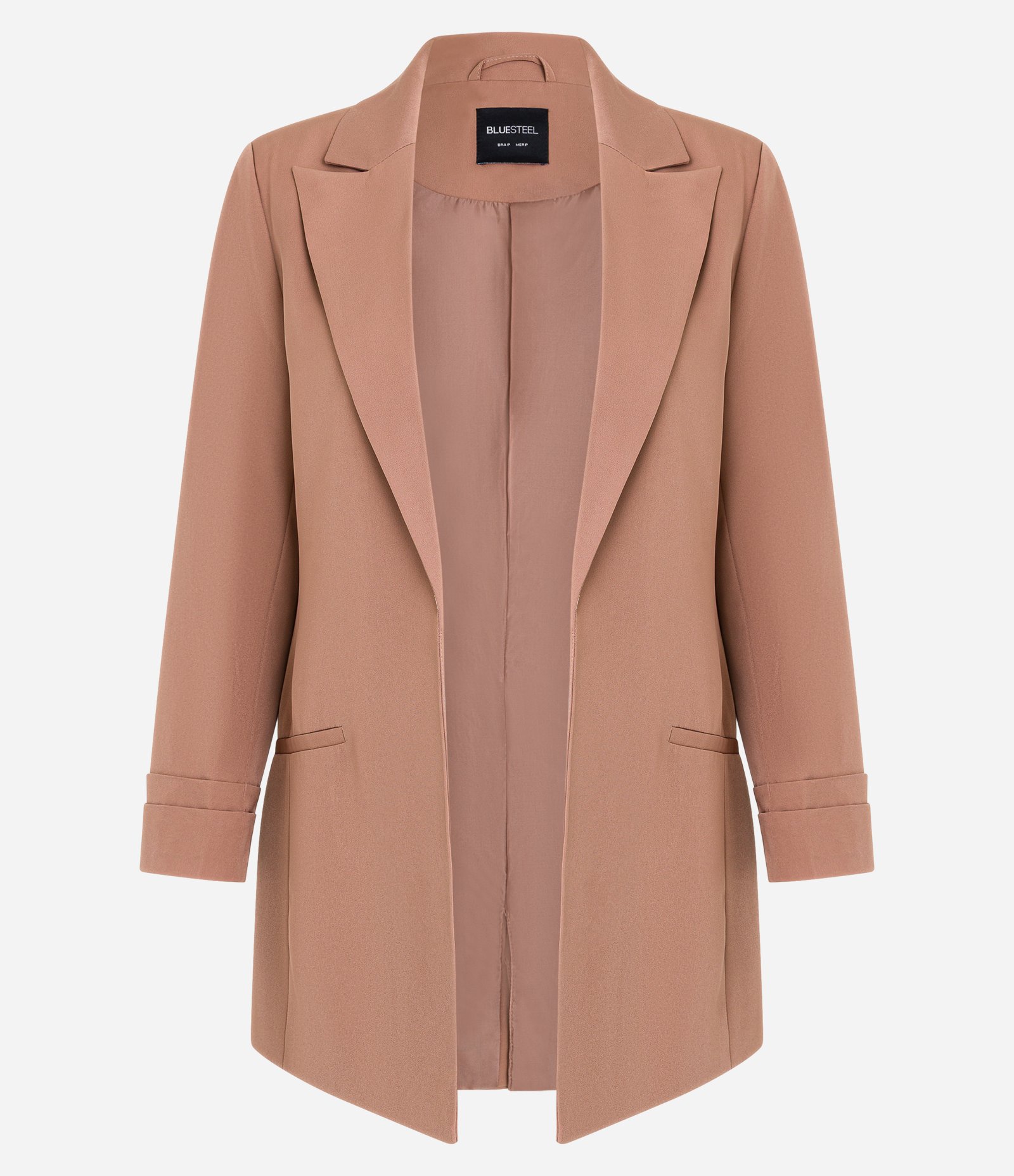 Blazer Oversized Alongado em Alfaiataria com Pregas no Punho Marrom Claro 1