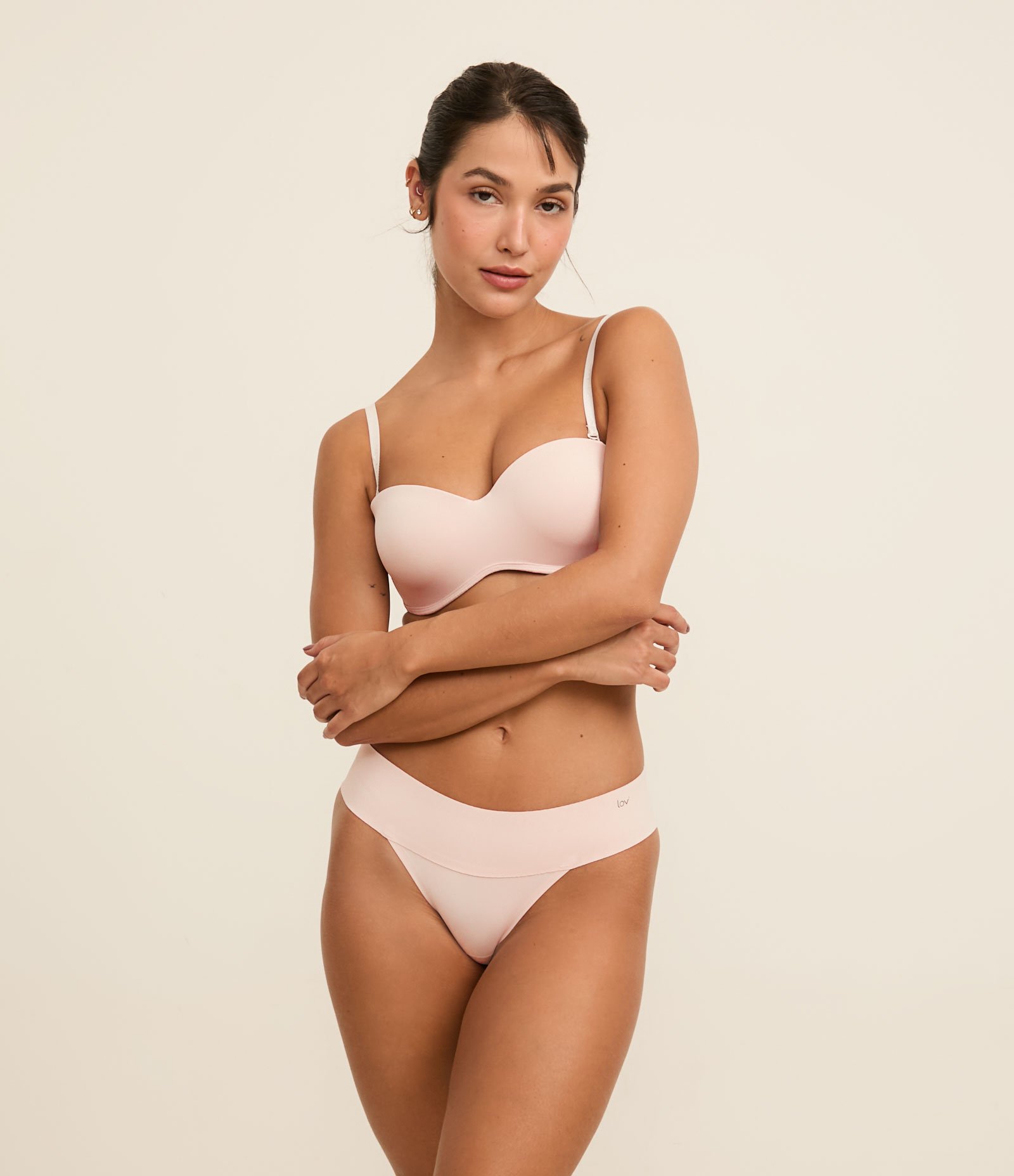 Kit 02 Calcinhas Biquínis em Microfibra com Cós Largo Bege/Marrom 3