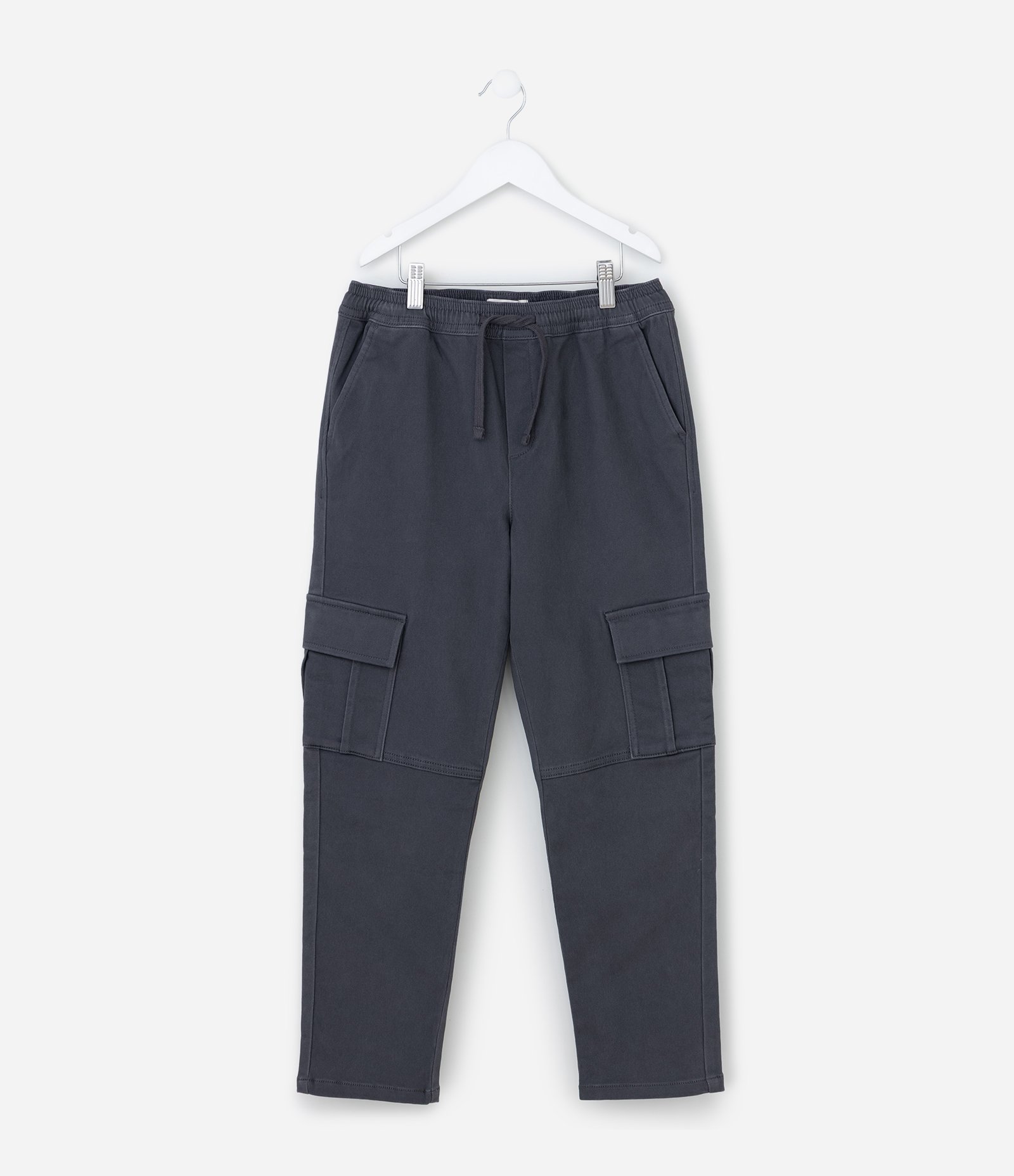 Calça Infantil Jogger em Sarja com Bolso Cargo - Tam 5 a 14 Anos Cinza 1