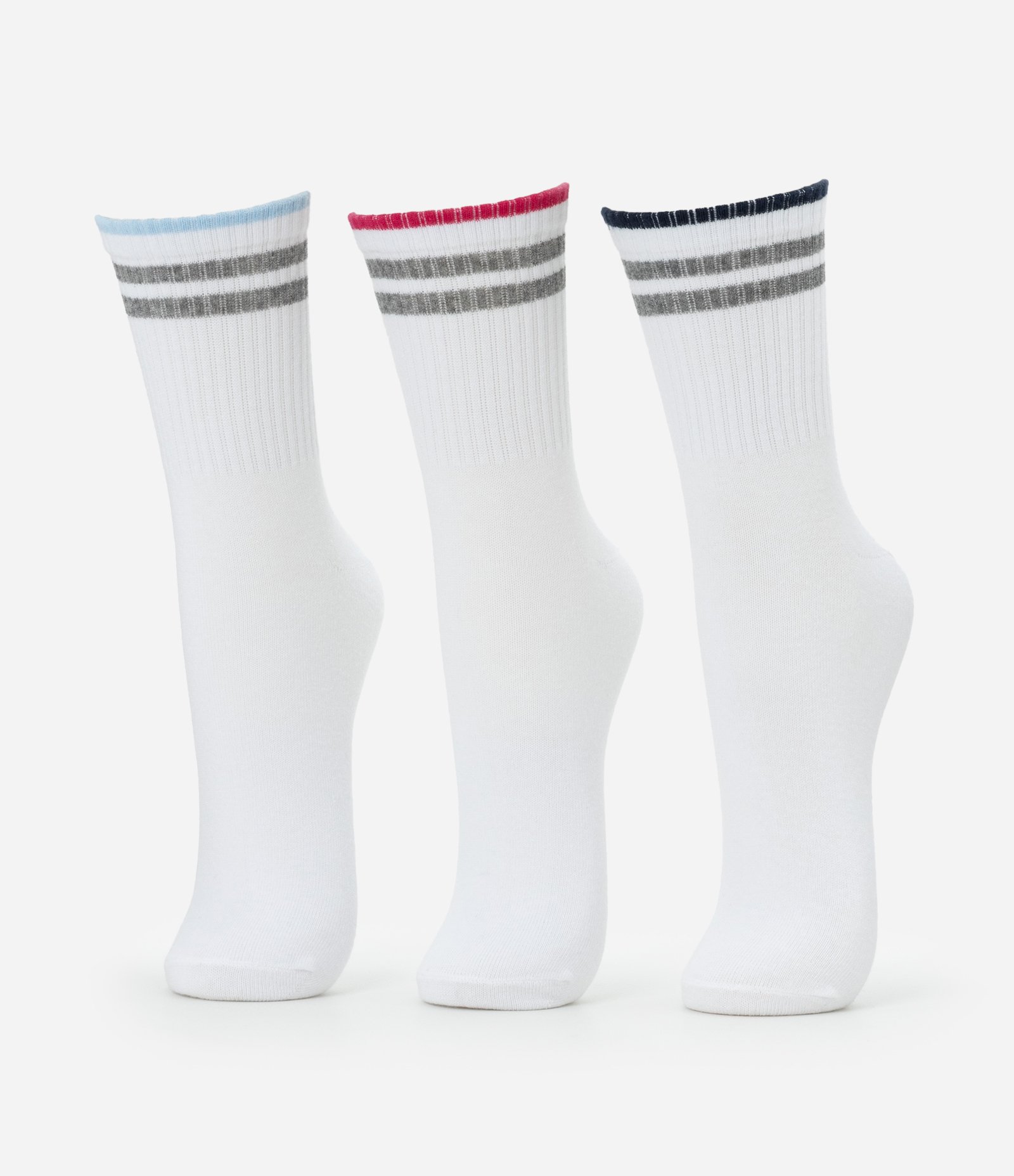 Kit 03 Meias Cano Alto Esportivas em Algodão com Listras Branco 1