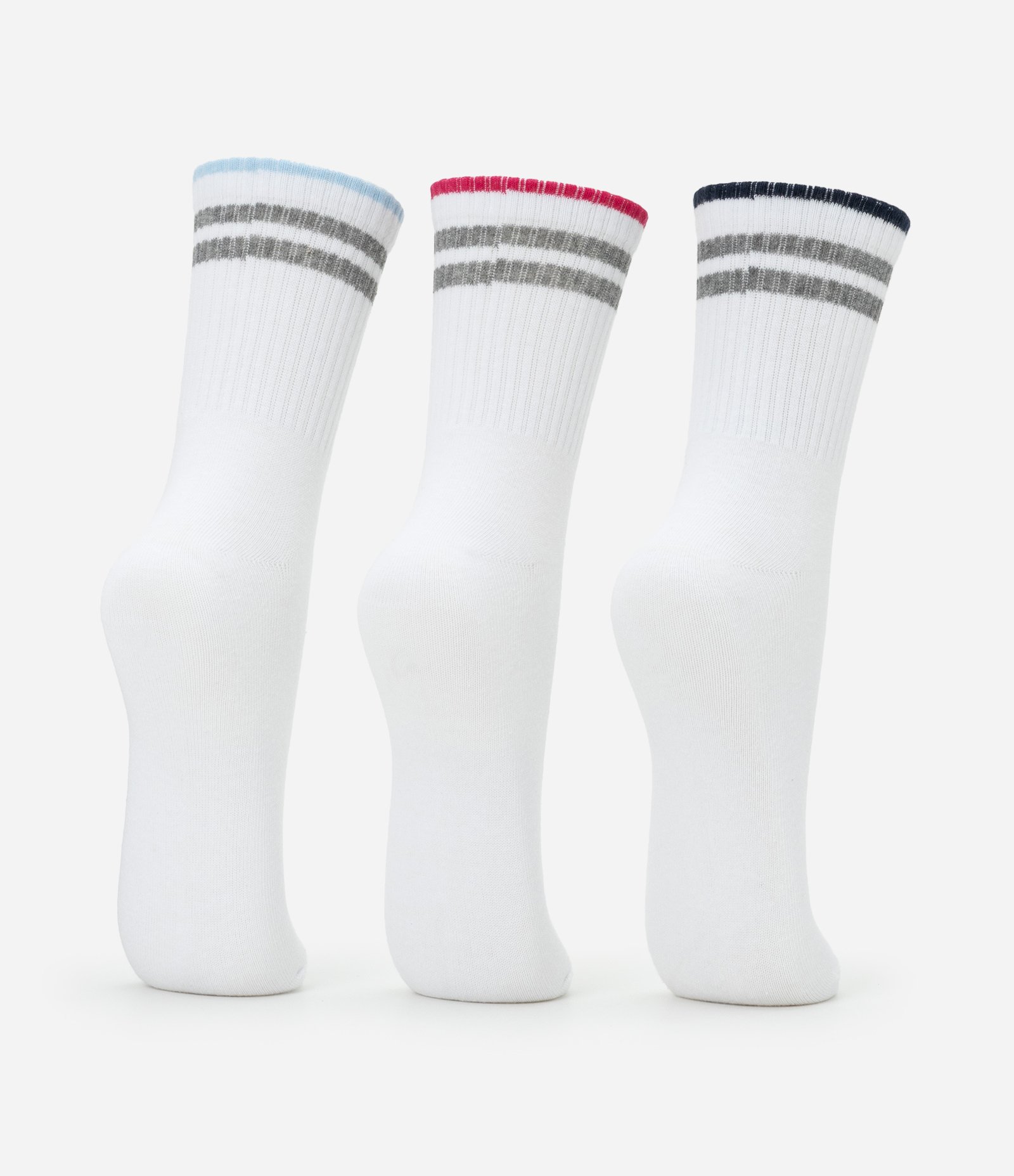 Kit 03 Meias Cano Alto Esportivas em Algodão com Listras Branco 3