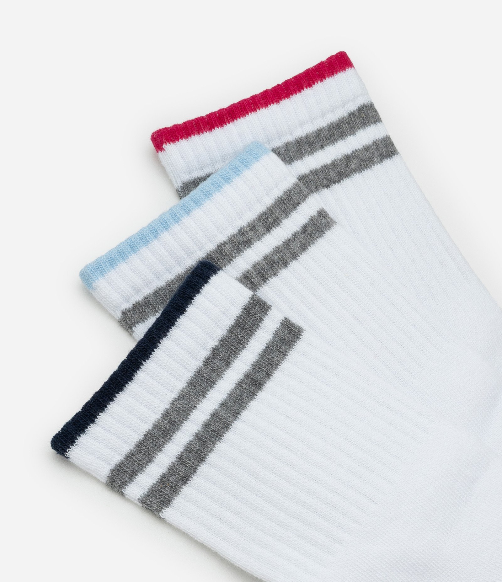 Kit 03 Meias Cano Alto Esportivas em Algodão com Listras Branco 4