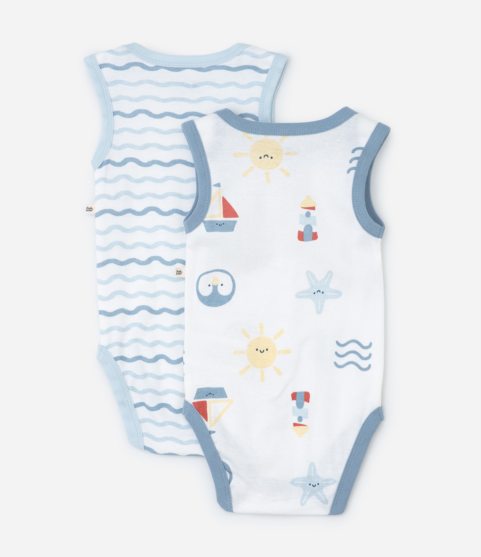 Kit 02 Bodies Infantis em Ribana com Estampa - Tam 0 a 18 meses Branco/Azul 2