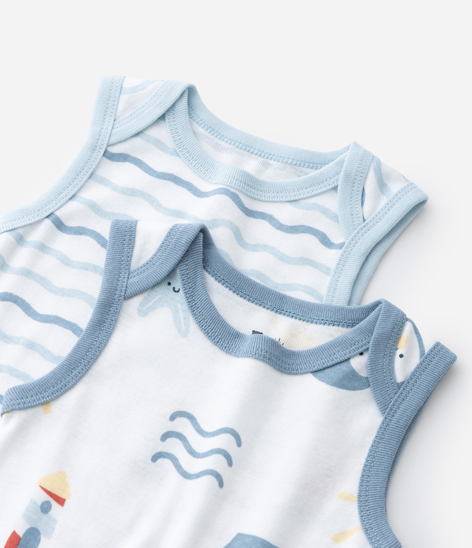 Kit 02 Bodies Infantis em Ribana com Estampa - Tam 0 a 18 meses Branco/Azul 6