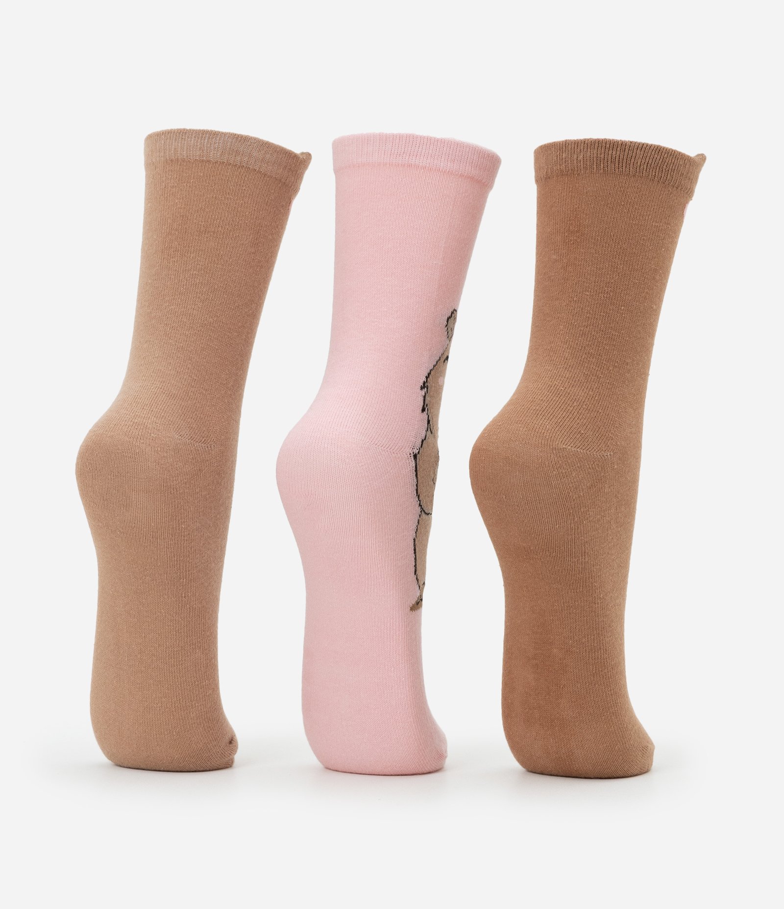 Kit 03 Meias Cano Alto em Algodão com Estampa Capivara Milk Shake Marrom/Rosa 3