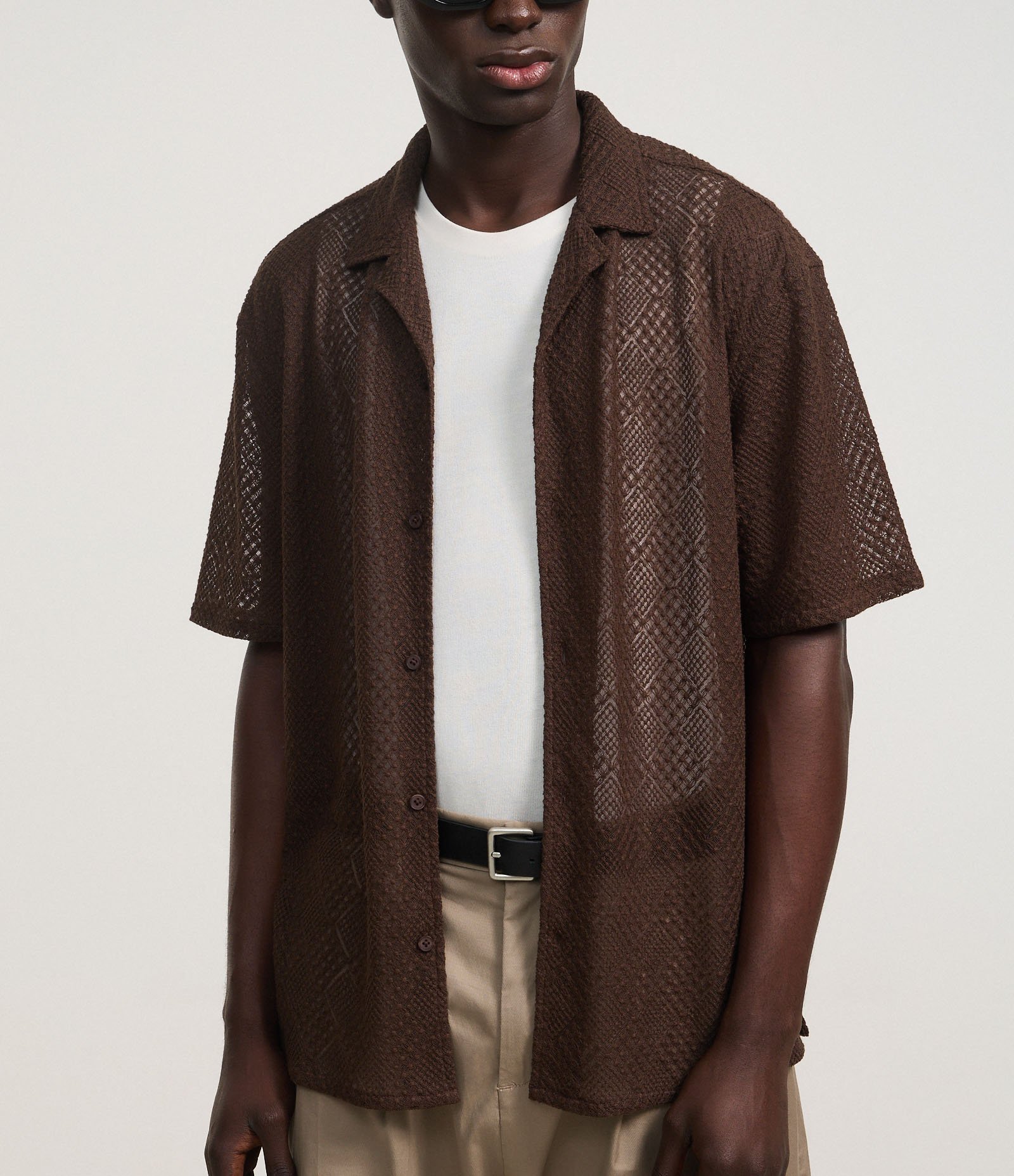 Camisa Boxy de Tule Bordado Marrom 4