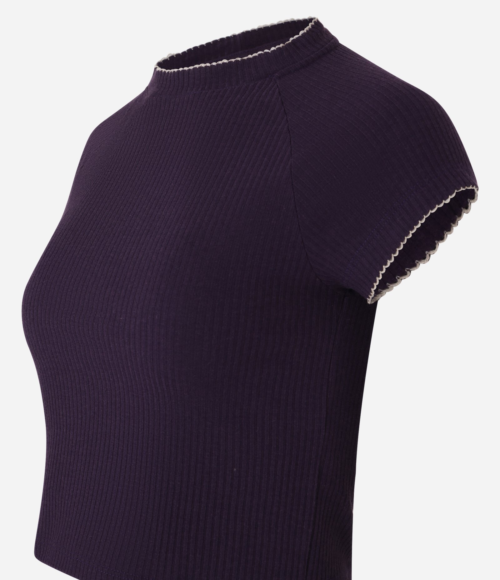 Blusa em Ribana com Friso Contrastante na Gola Roxo 5