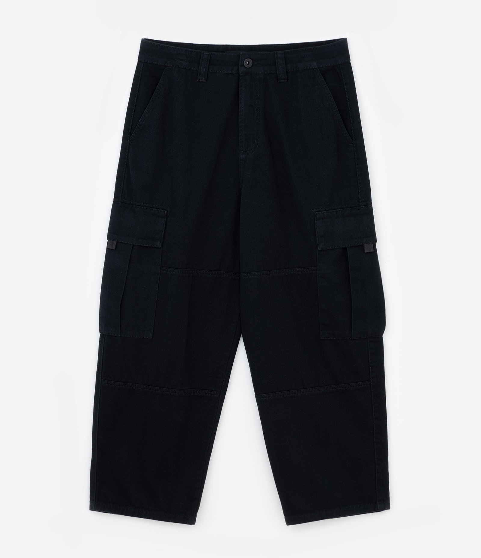 Calca Skater em Sarja Com Bolsos Cargos Preto 6