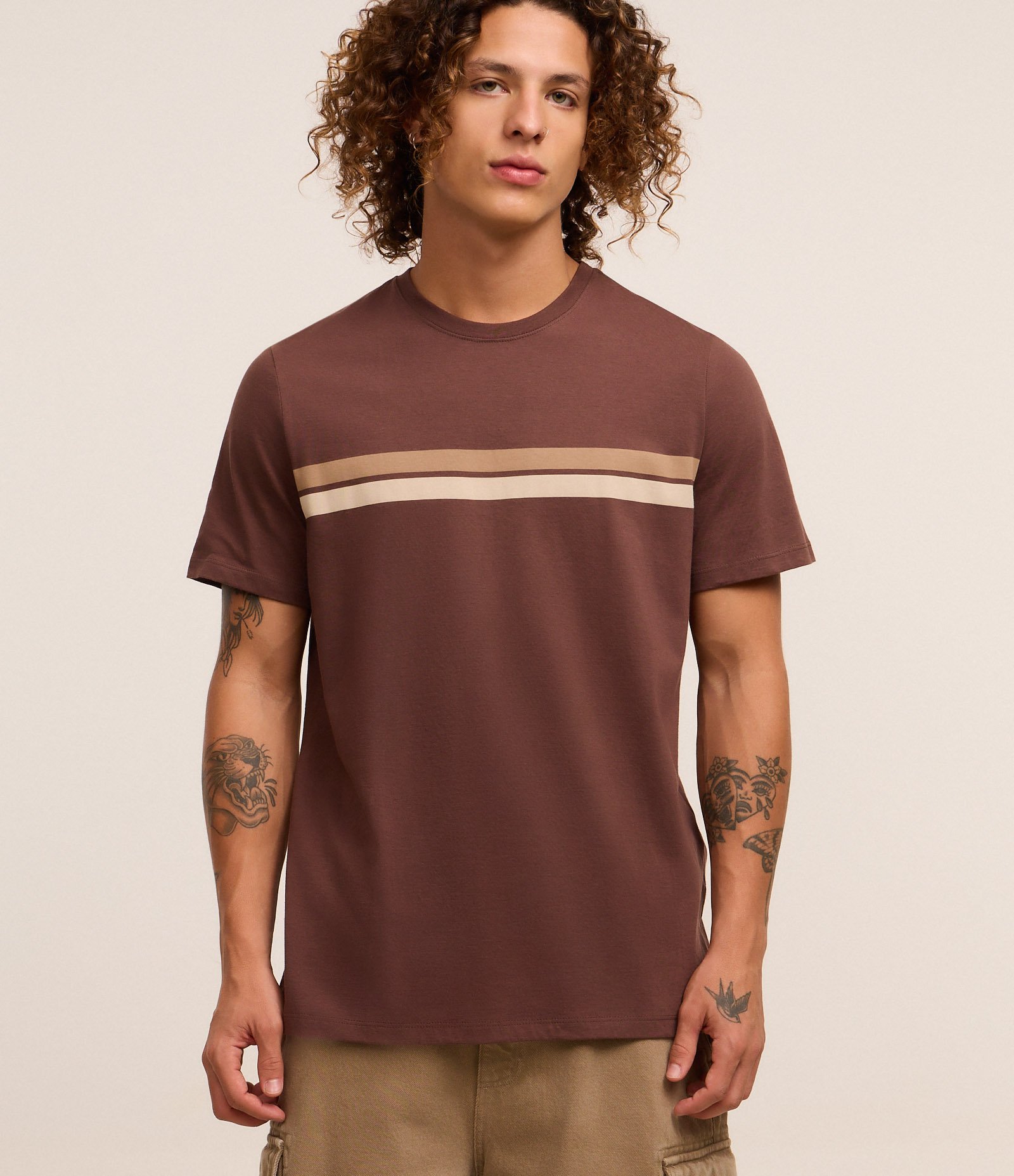 Camiseta Regular em Algodão com Listras 1