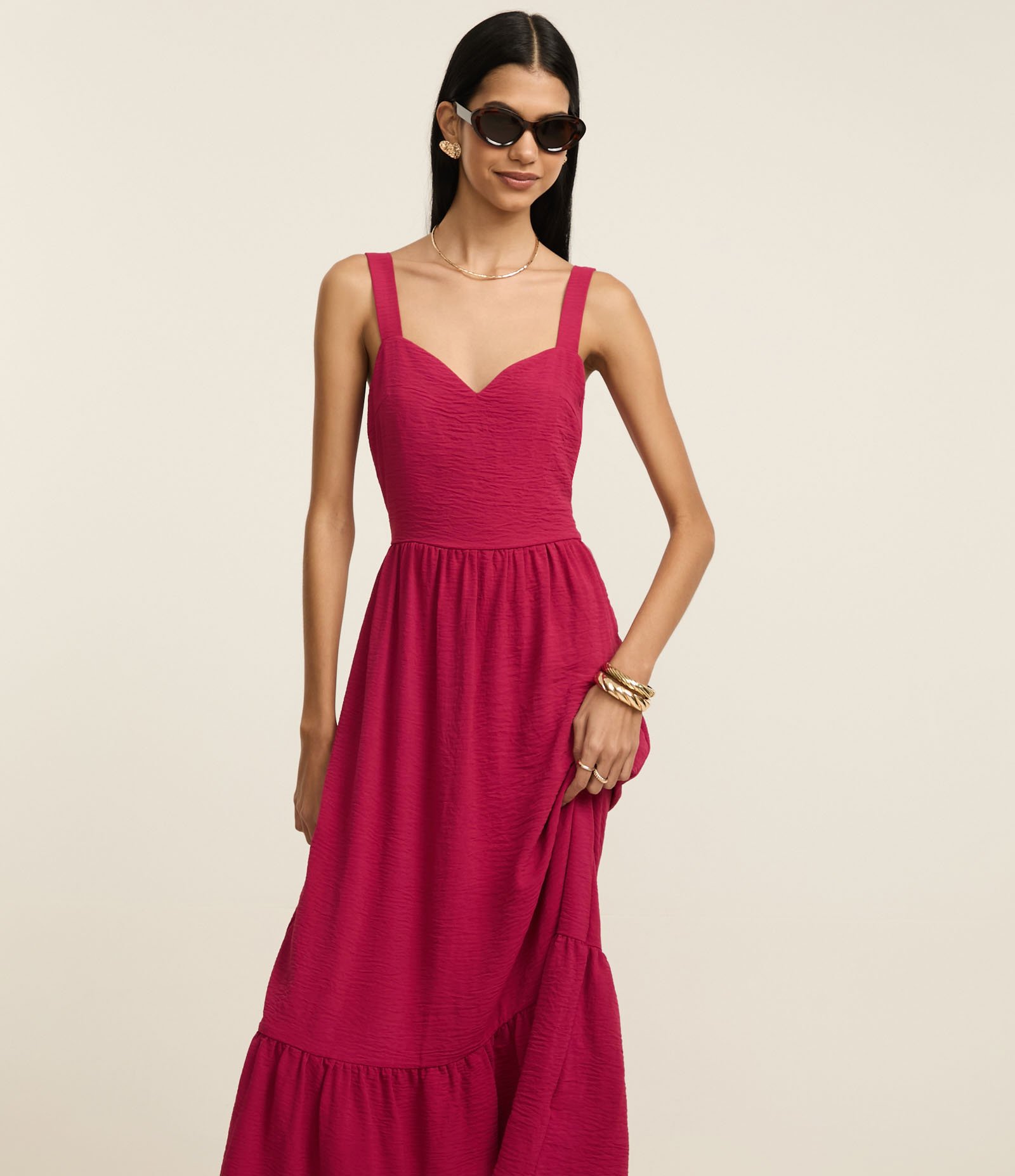 Vestido Evasê Midi em Airflow com Barra Franzida Vermelho 1