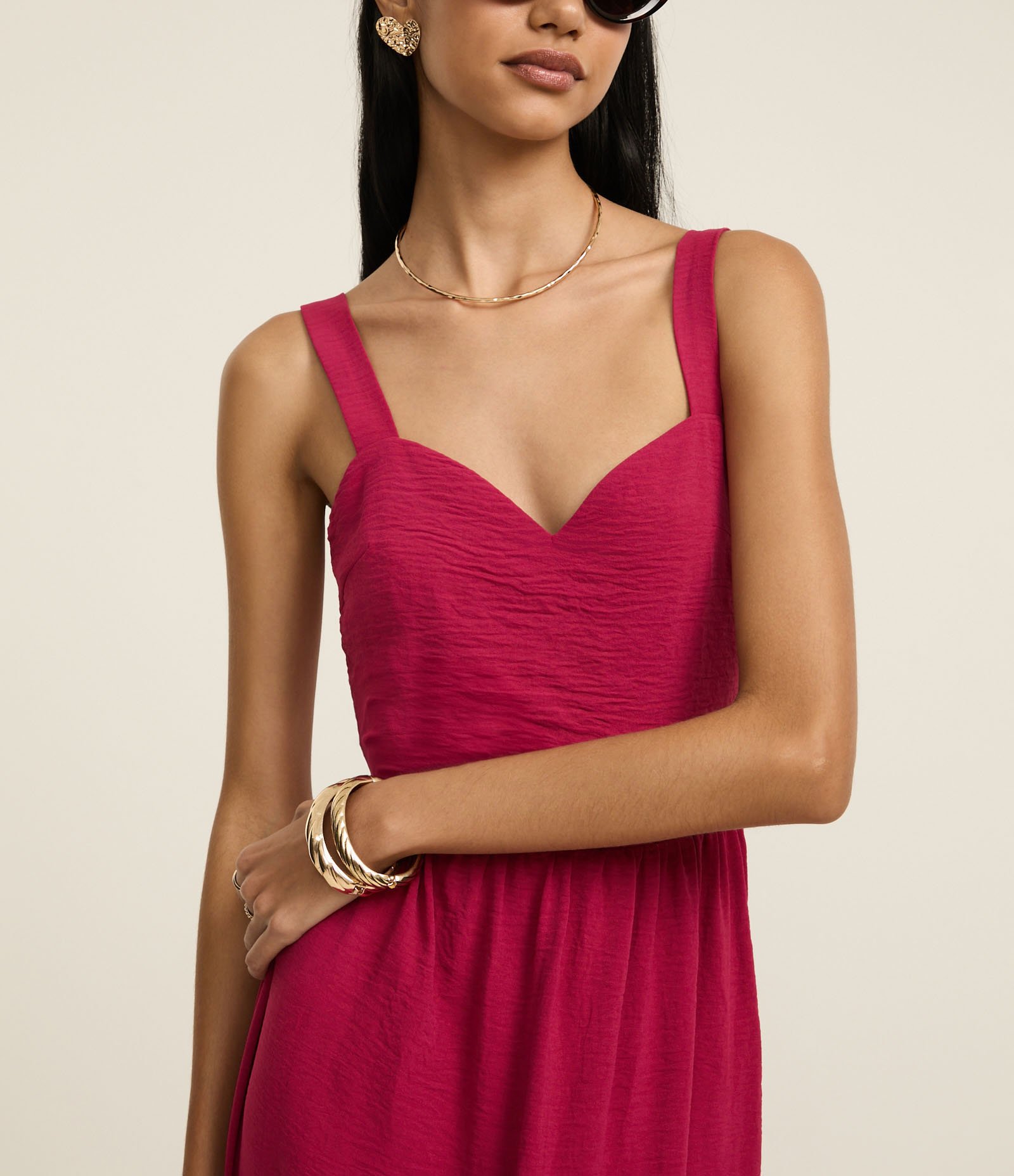 Vestido Evasê Midi em Airflow com Barra Franzida Vermelho 3