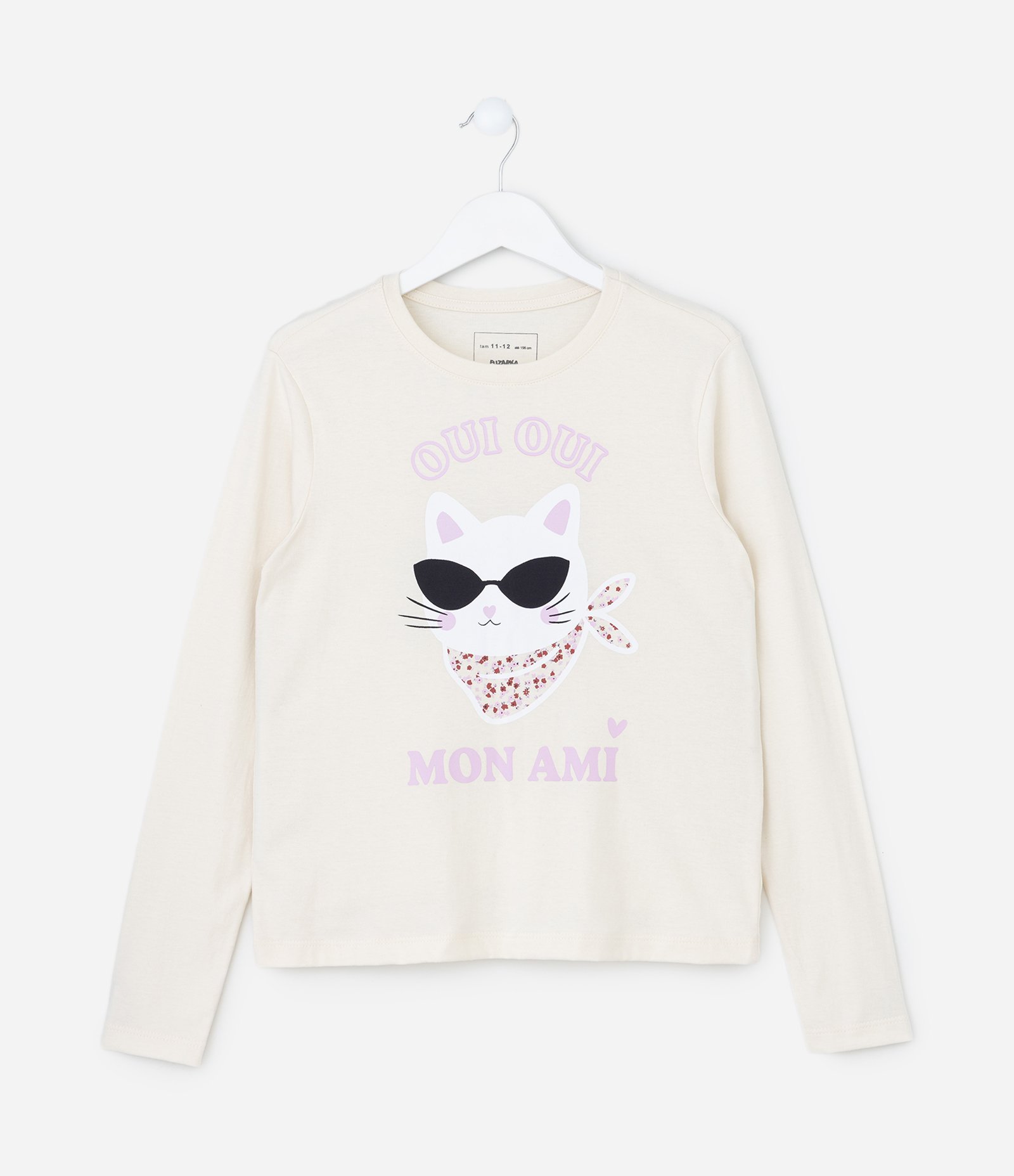 Camiseta Infantil com Estampa Gato de Óculos - Tam 5 a 14 Anos Off White 1
