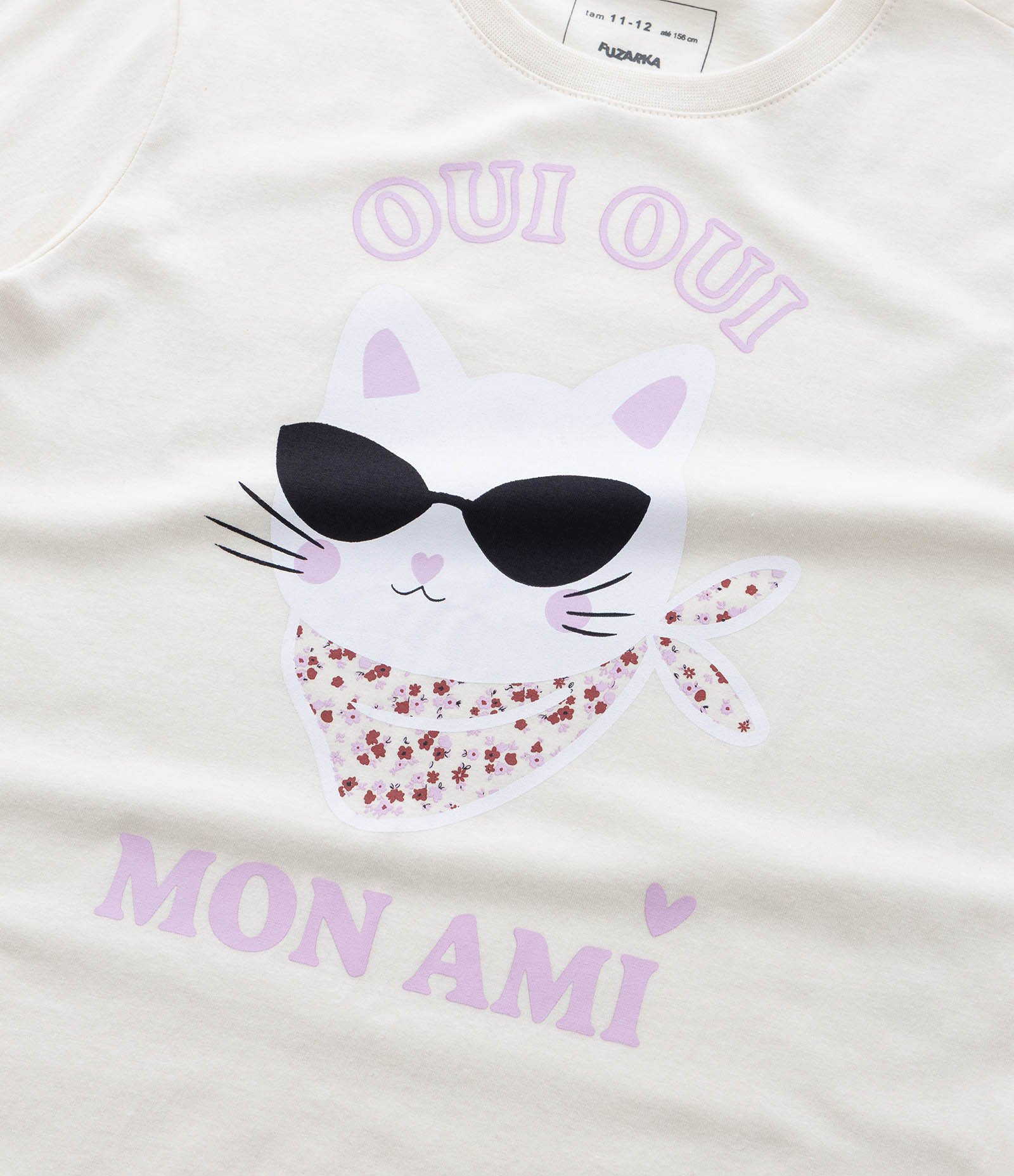 Camiseta Infantil com Estampa Gato de Óculos - Tam 5 a 14 Anos Off White 4