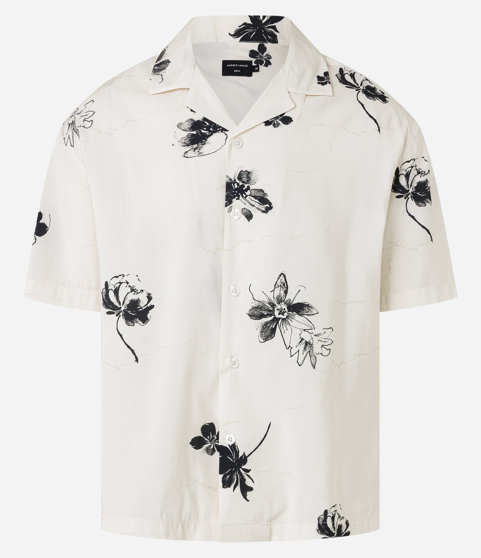 Camisa Boxy em Airflow com Gola Bowling e Estampa Floral Branco 8