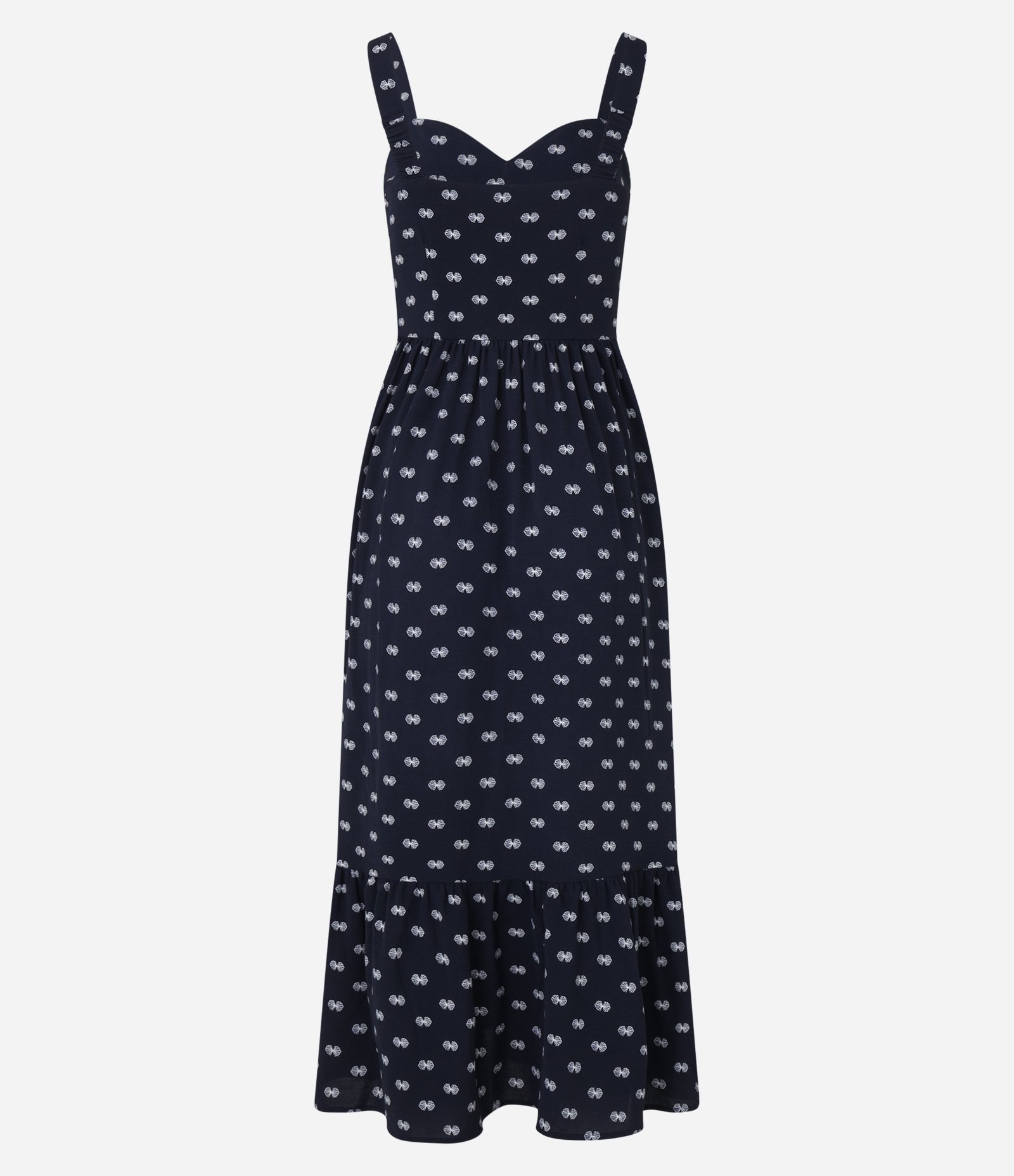 Vestido Evasê Midi em Airflow com Estampa Conchas Azul Marinho 6