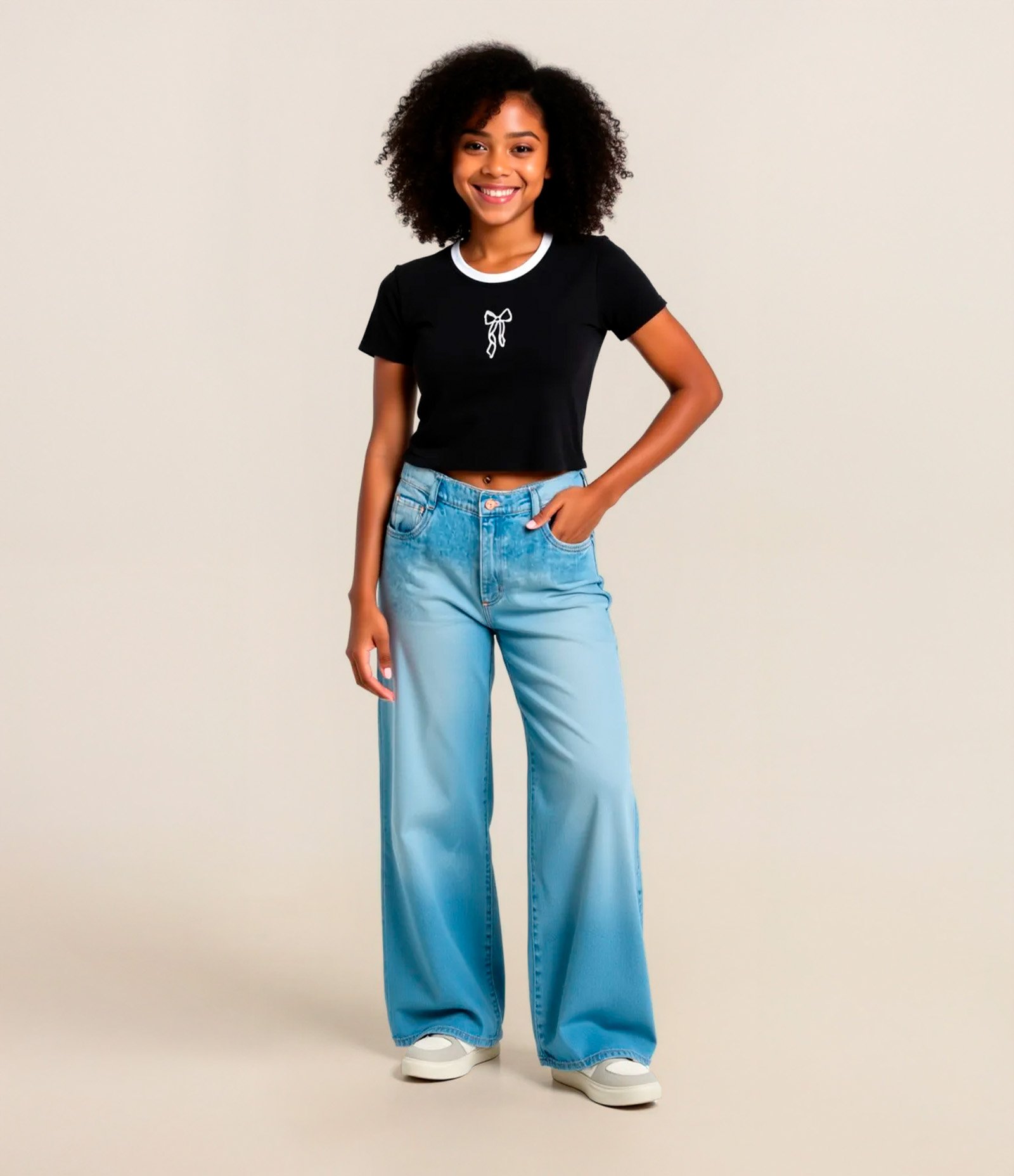 Camiseta Infantil com Estampa Lacinho - Tam 5 a 14 Anos Preto 1