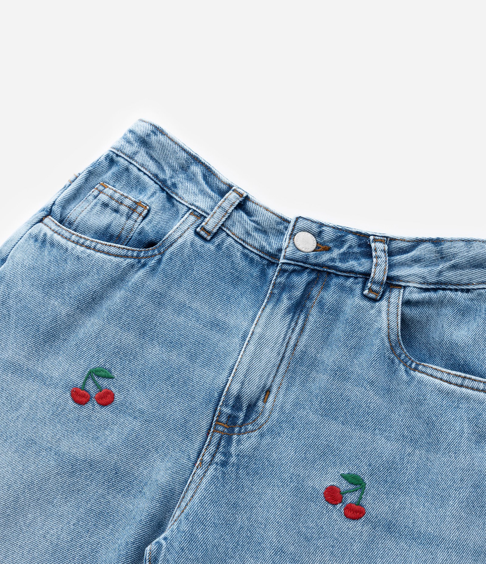 Calça Balloon Infantil em Jeans com Bordado de Cerejas - Tam 5 a 14 Anos Azul 7