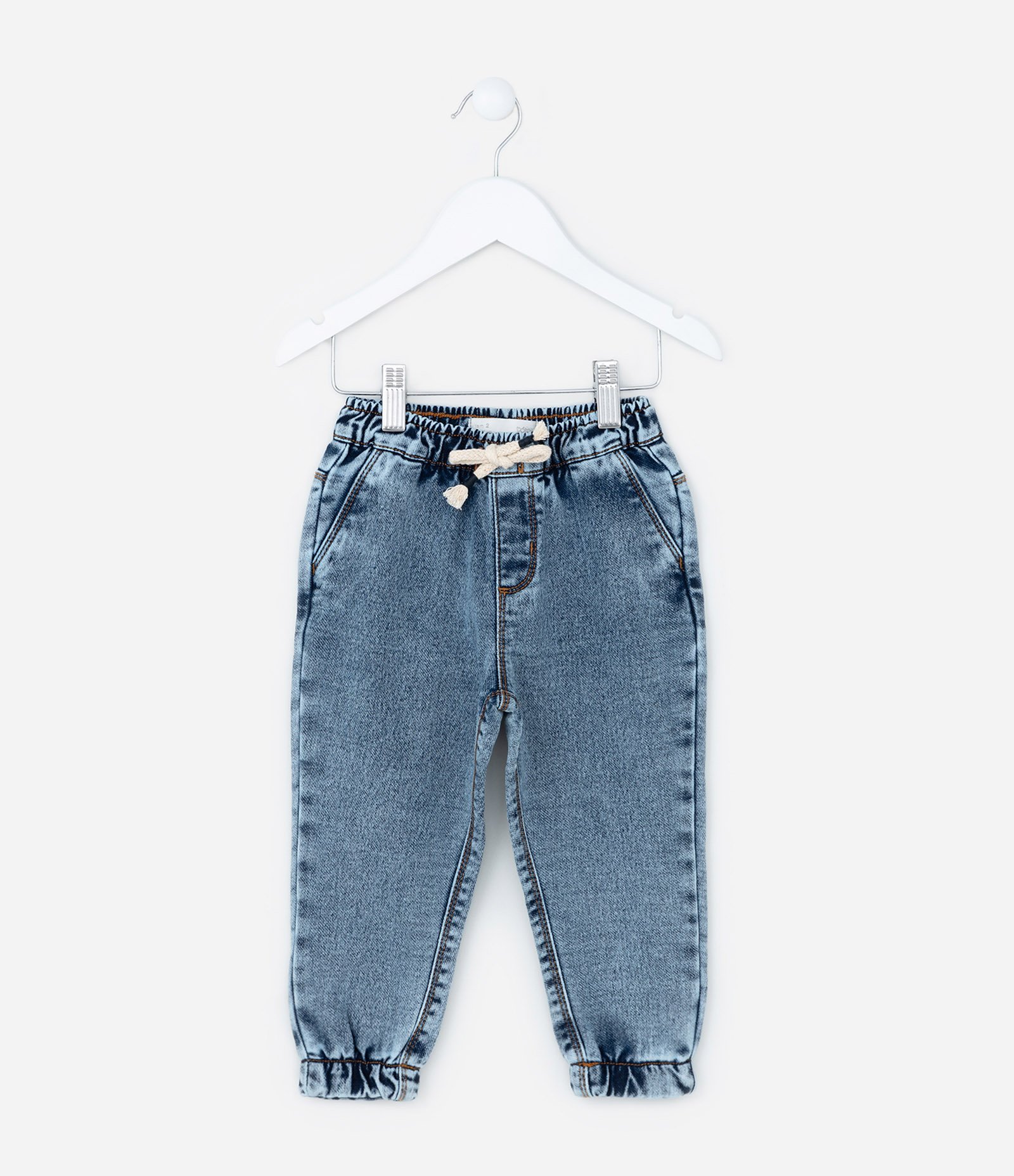 Calça Jogger Infantil em Jeans com Cós Elástico - Tam 1 a 5 Anos Azul Médio 1