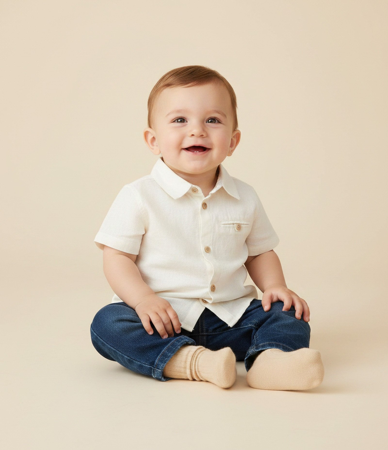 Camisa Bebê em Linho com Gola Polo – Tam 0 a 18 Meses Off White 1