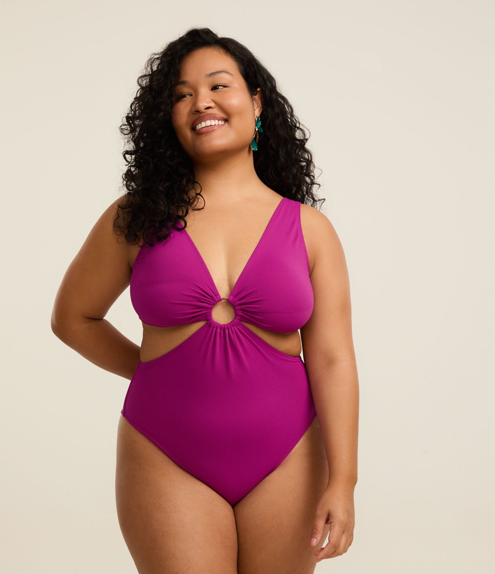 Maiô em Microfibra Texturizado com Argola Curve & Plus Size Roxo 1