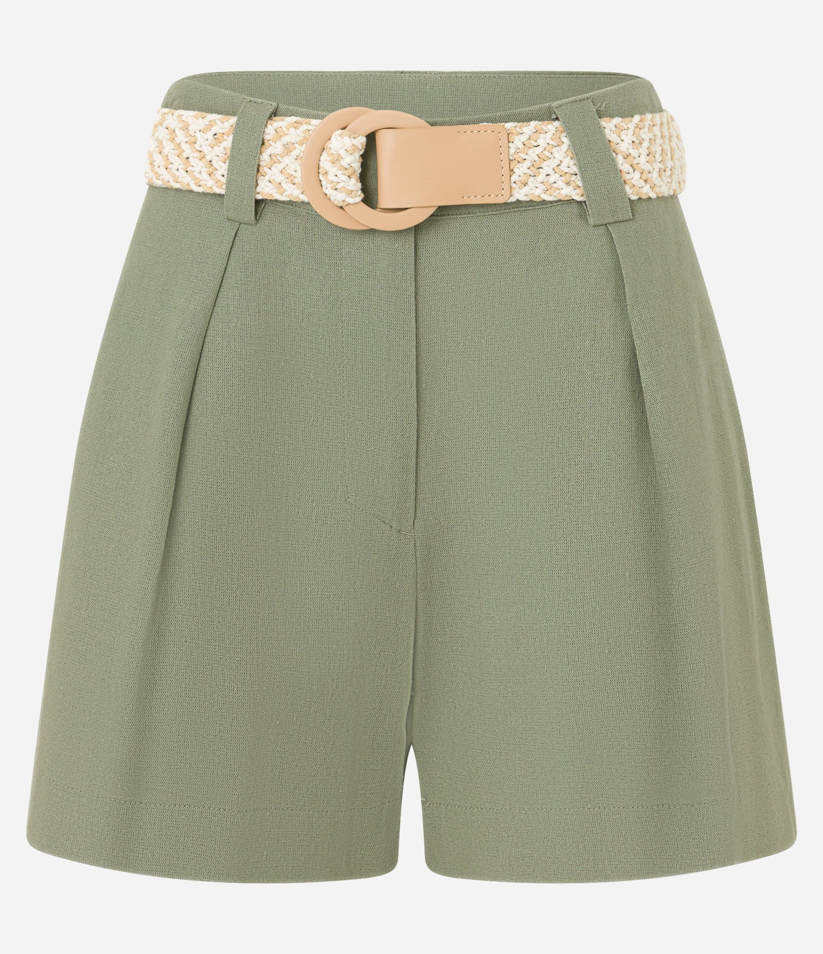 Short Reto Cintura Alta em Viscolinho com Cinto de Ráfia Verde 5