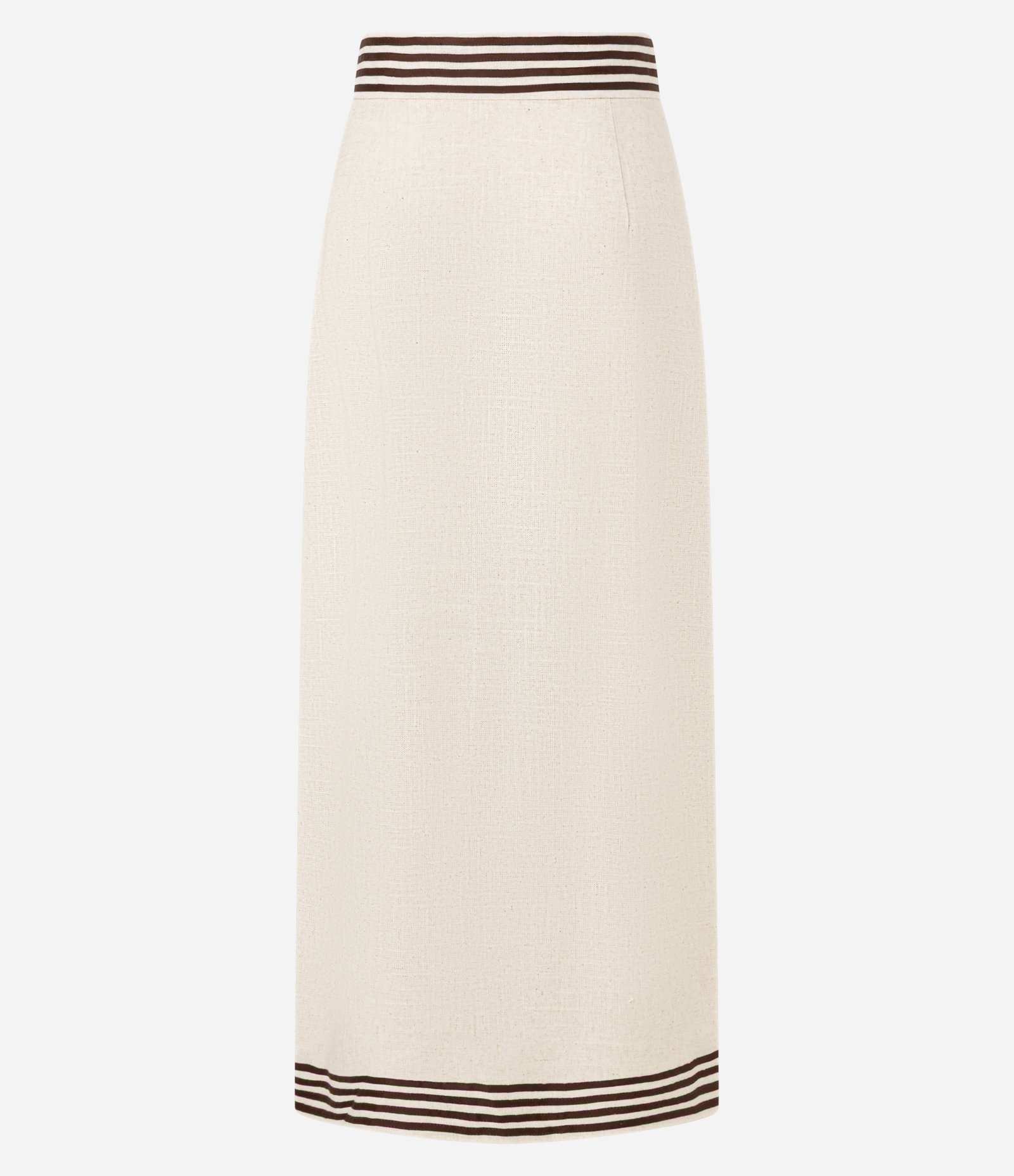 Saia Midi em Viscolinho com Transpasse Envelope e Listras Contrastantes Bege 7