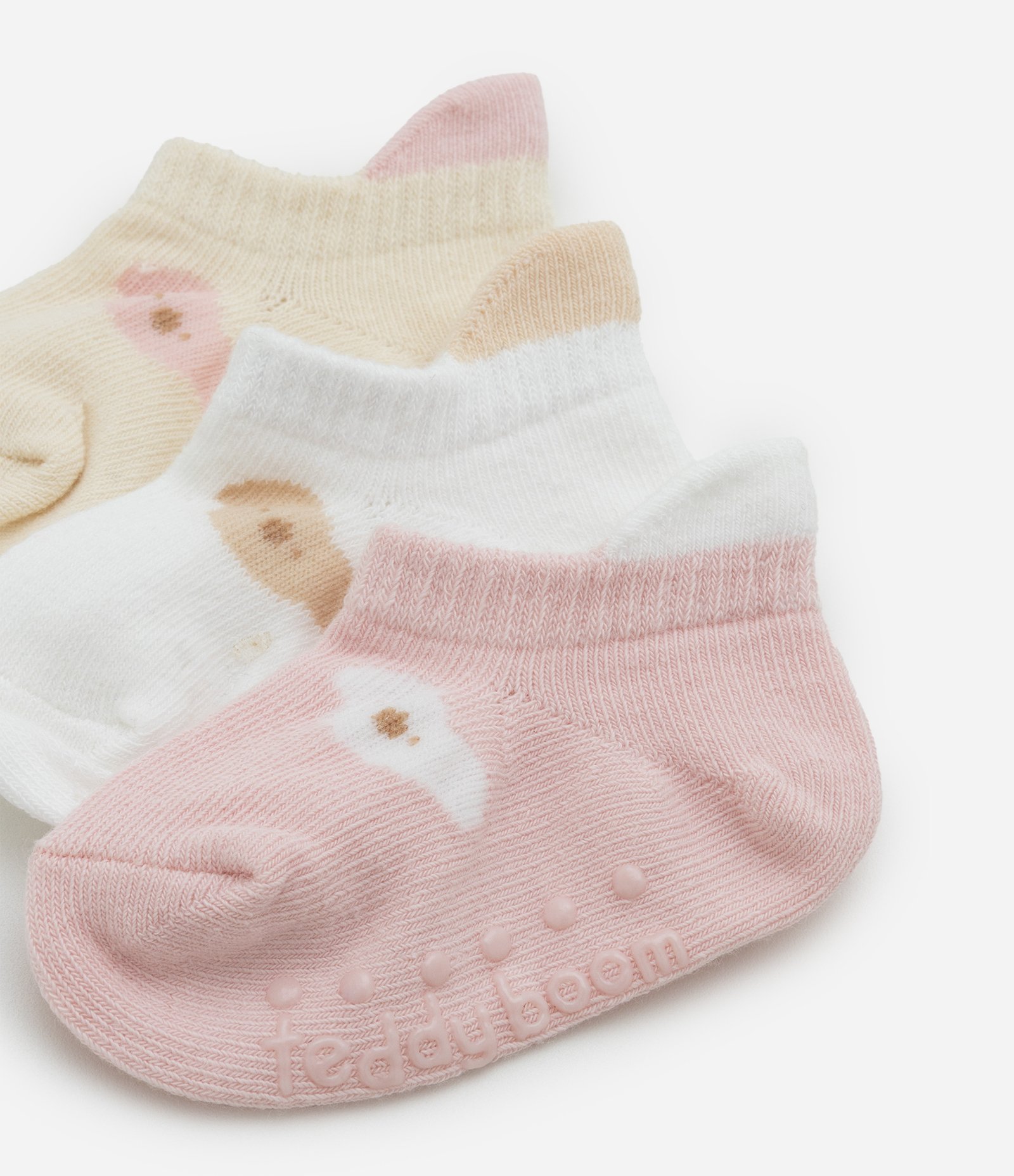 Kit 03 Meias Infantis com Carinha de Bichinho - Tam 0 a 12 meses Rosa/Bege/Branco 6