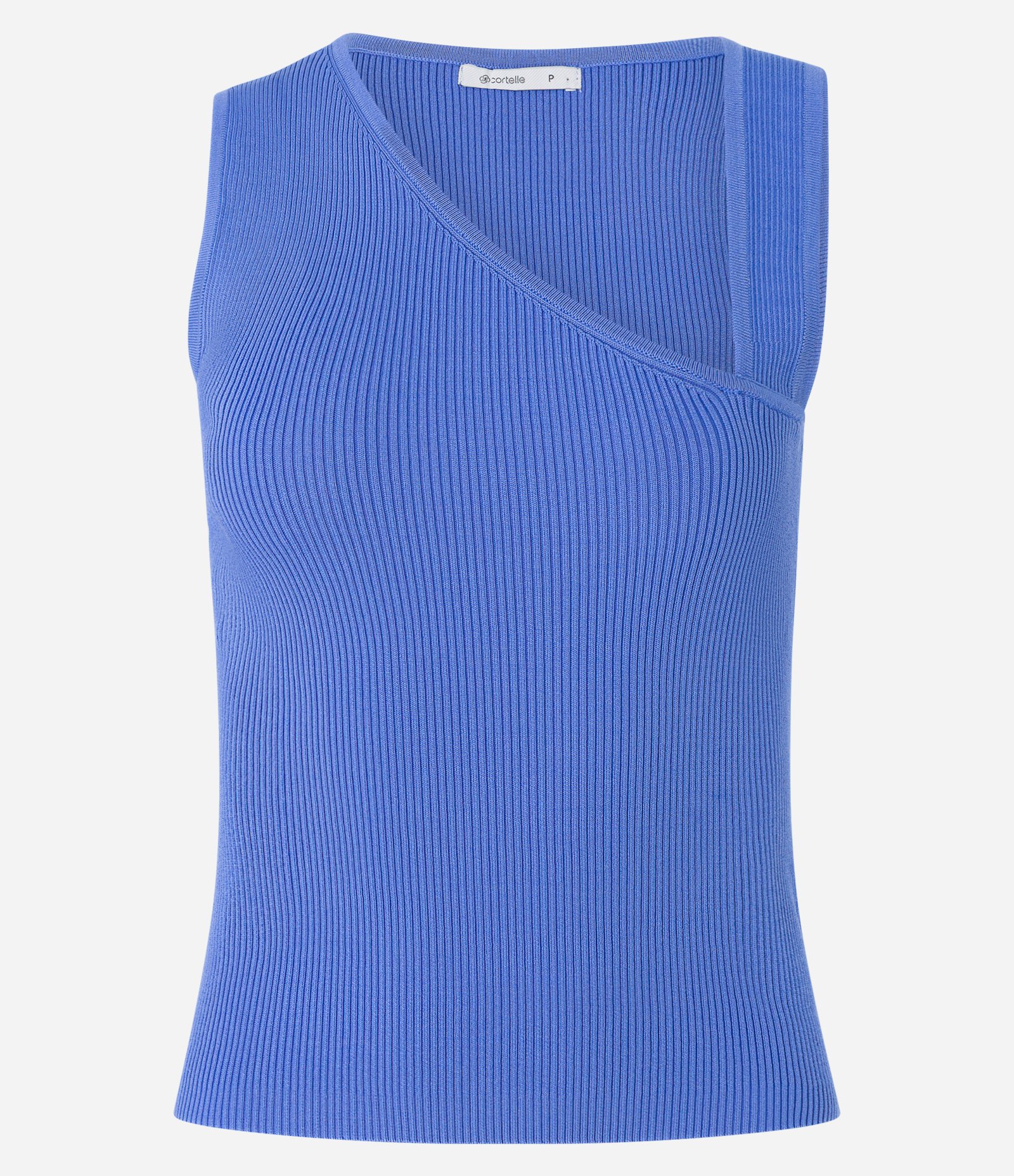 Blusa Canelada em Tricô com Decote Assimétrico Azul 7