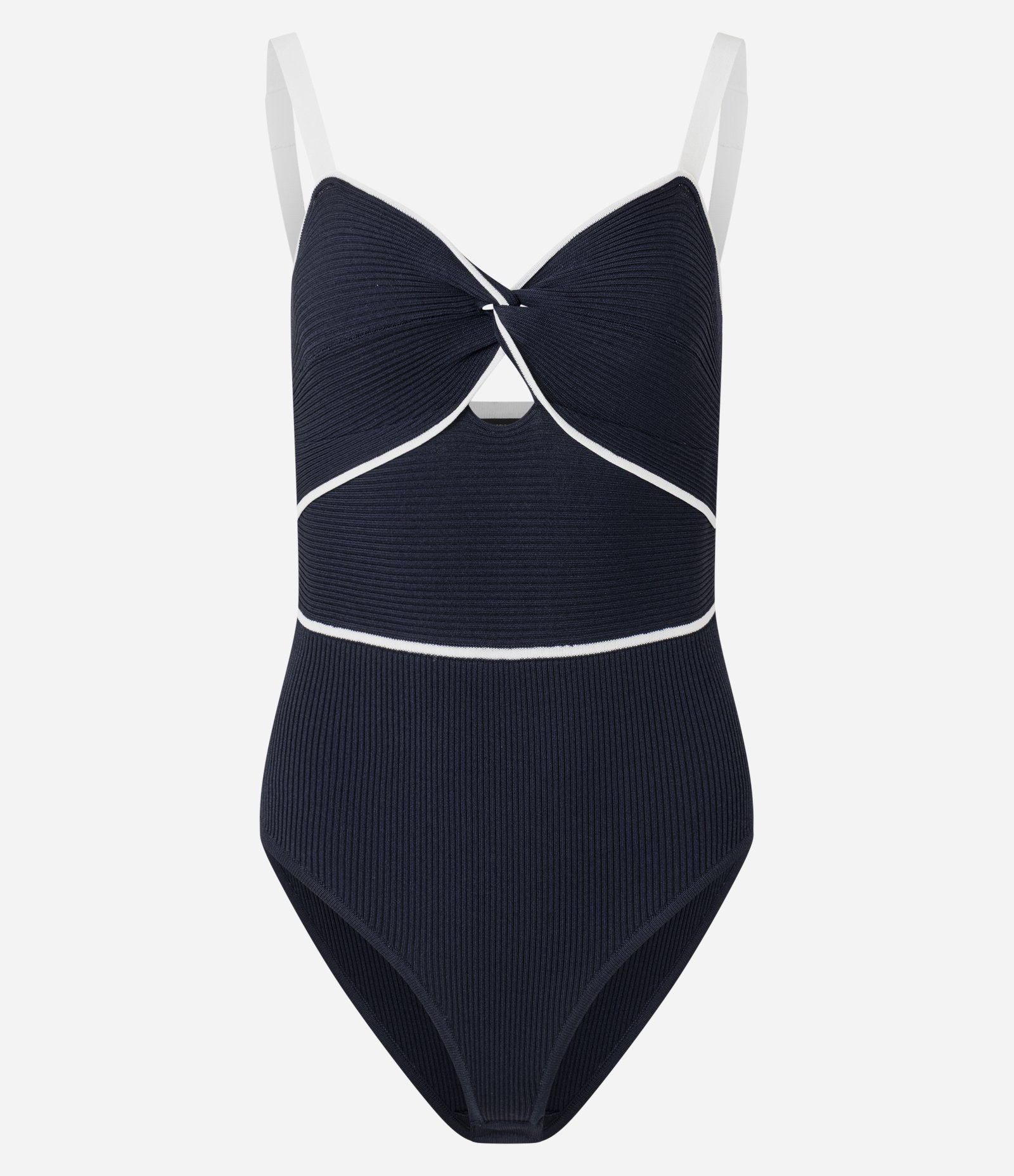 Body Texturizado em Tricô com Alça Fina e Viés Contrastante Azul Marinho 8