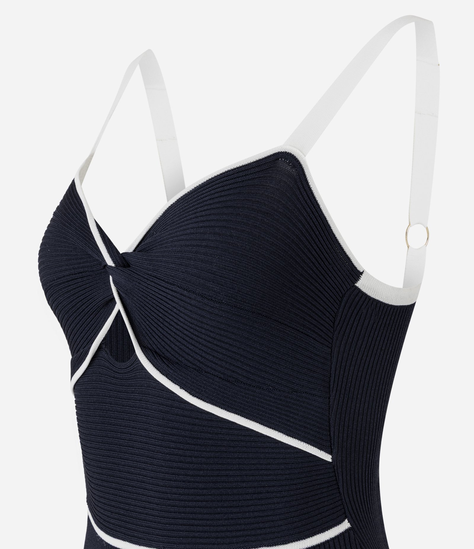 Body Texturizado em Tricô com Alça Fina e Viés Contrastante Azul Marinho 9