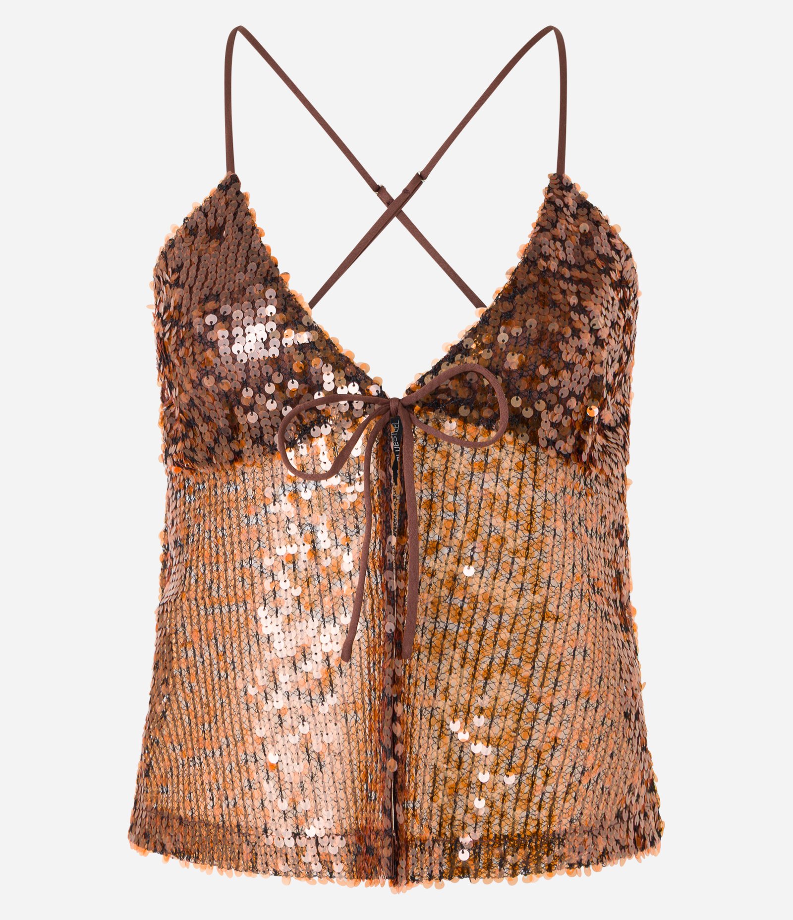 Blusa em Paetês com Amarração no Busto Marrom 5