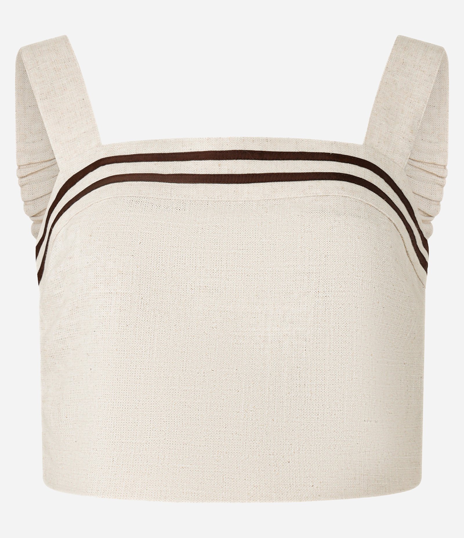 Blusa Cropped com Detalhe de Listras e Alças Largas Bege 7
