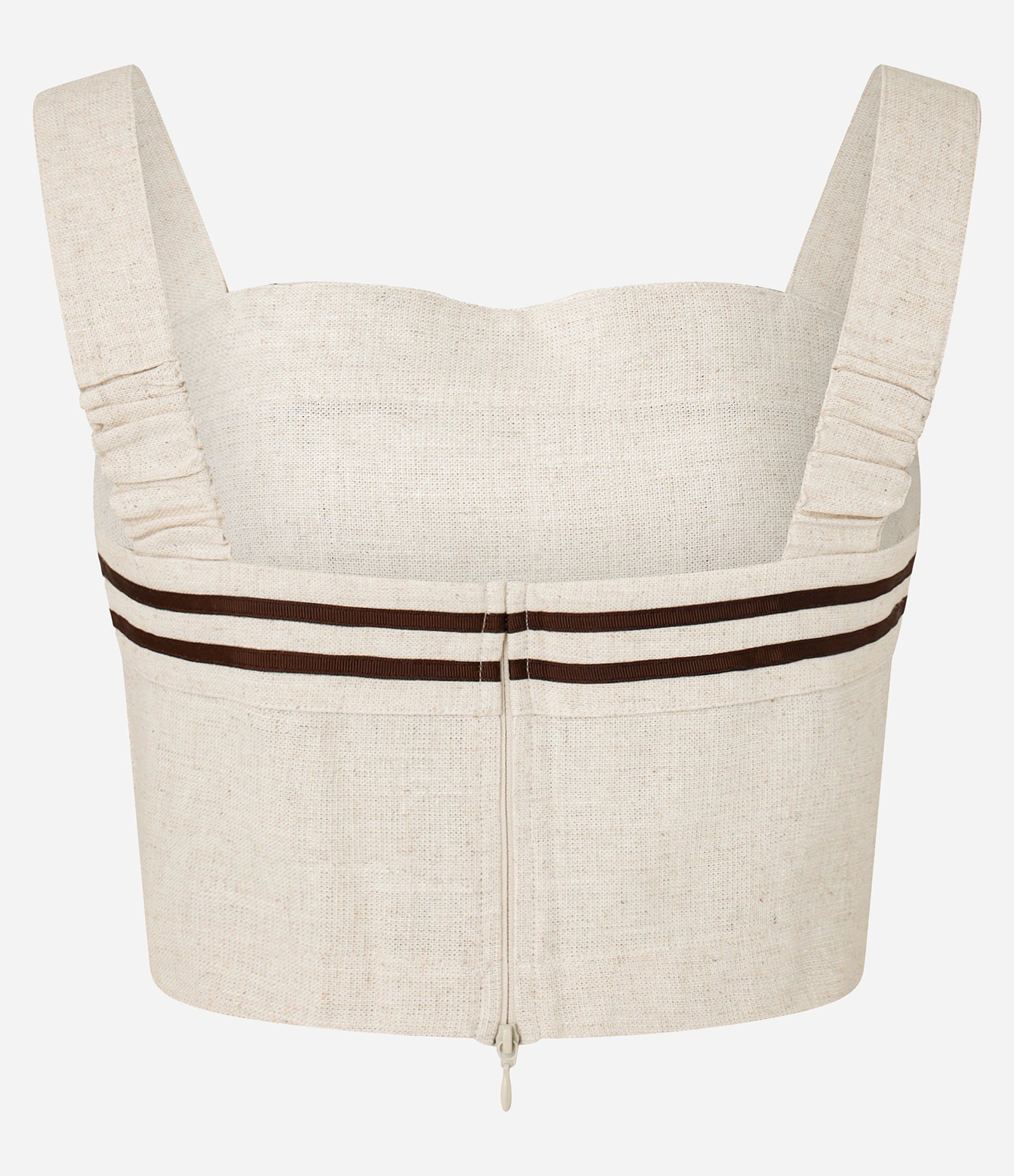 Blusa Cropped com Detalhe de Listras e Alças Largas Bege 8