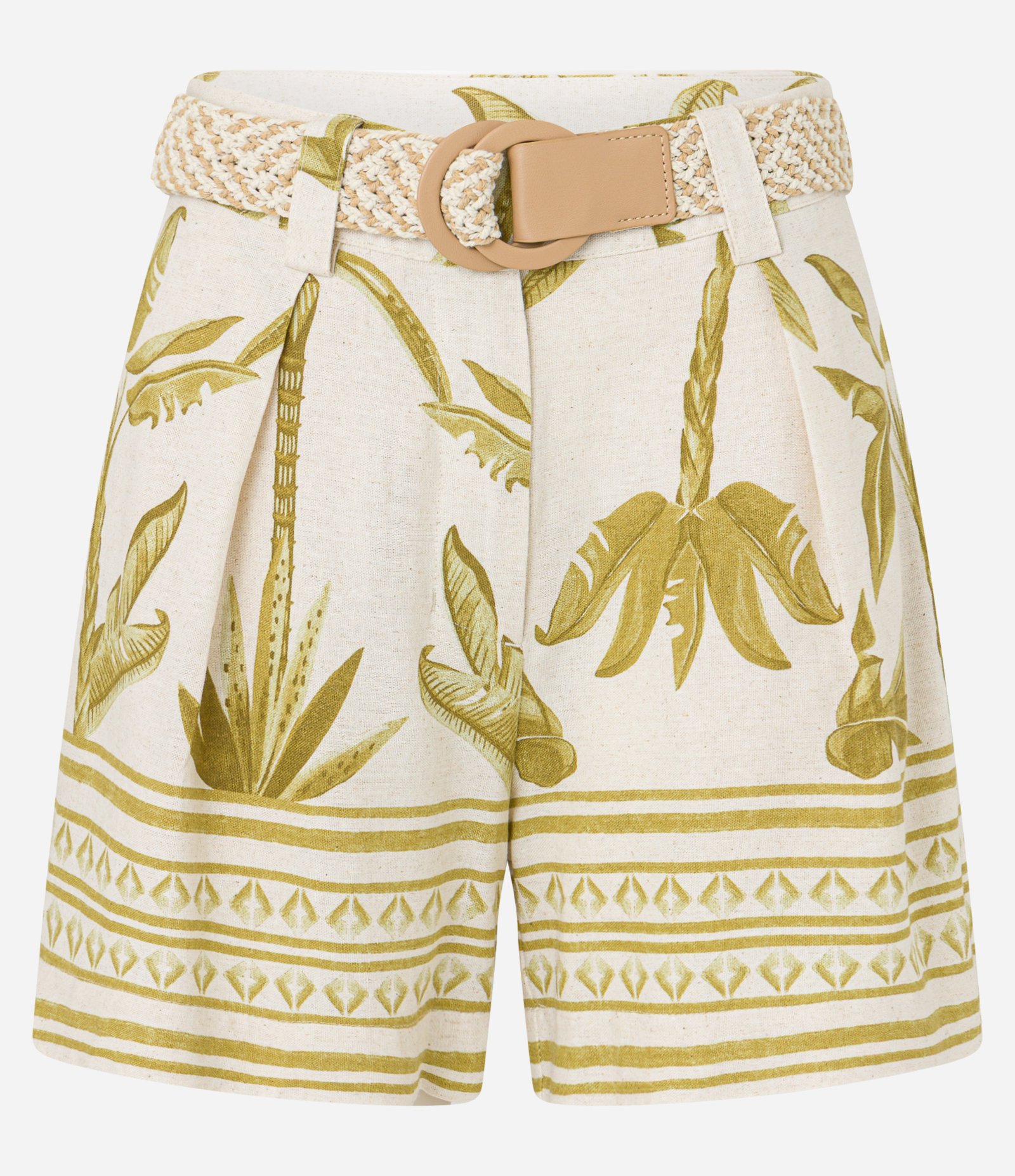 Short Reto Cintura Alta em Viscolinho com Cinto de Ráfia Verde/Bege 5