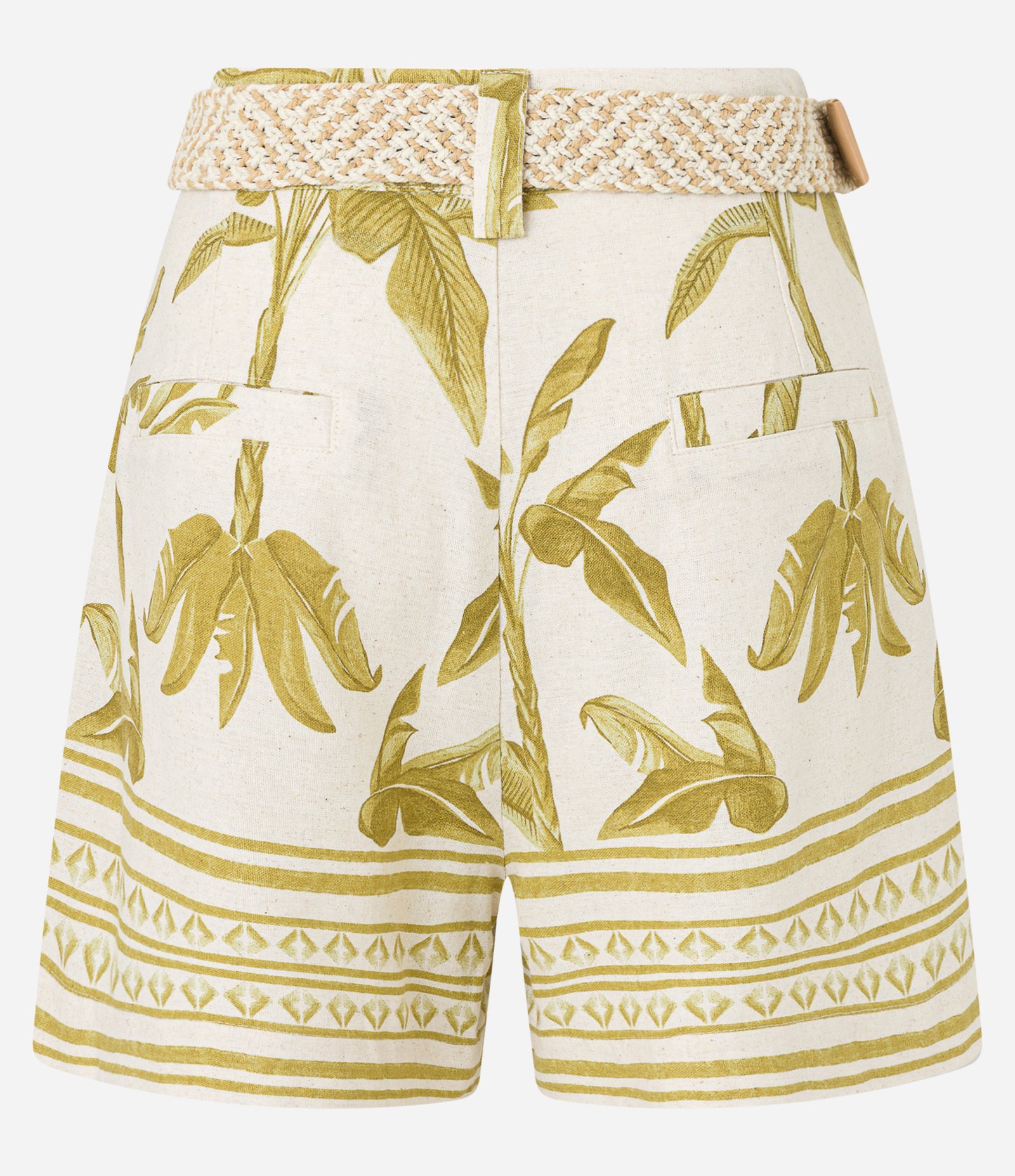 Short Reto Cintura Alta em Viscolinho com Cinto de Ráfia Verde/Bege 6