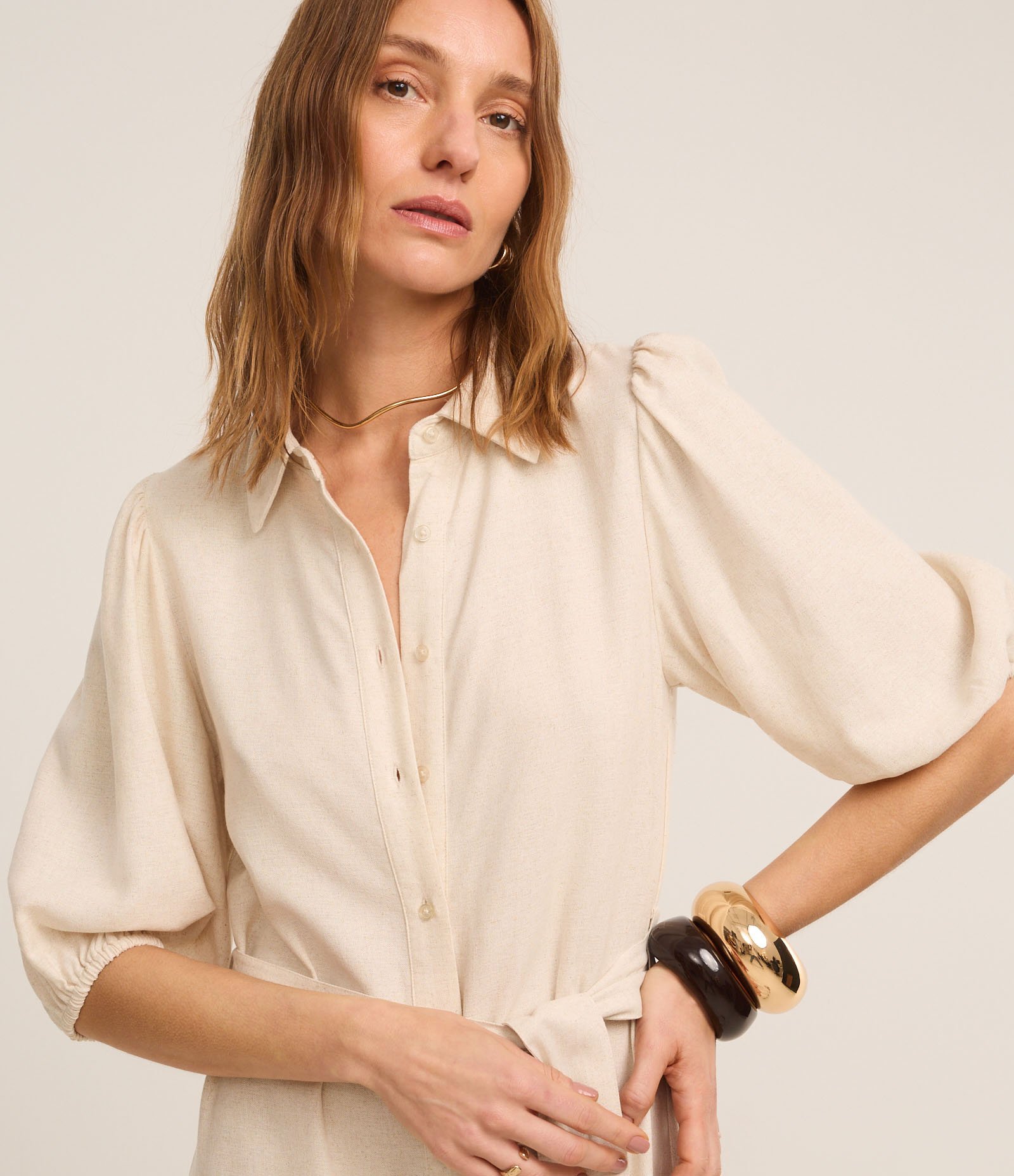 Vestido Chemise em Viscolinho com Estampa Coqueiros Bege 3