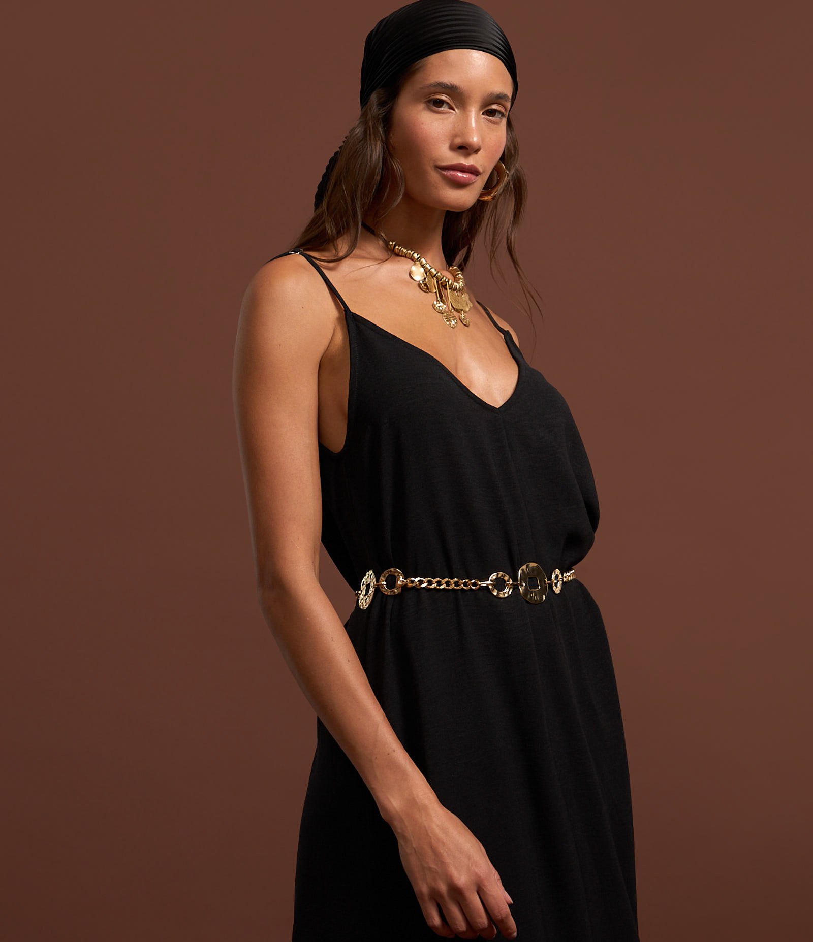 Vestido Long Midi em Crepe com Alcinhas Preto 5
