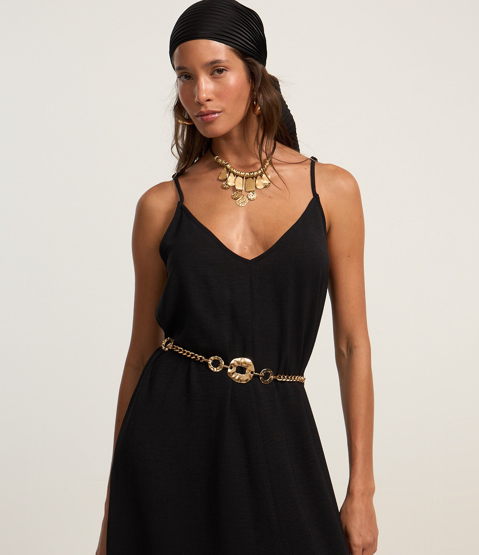 Vestido Long Midi em Crepe com Alcinhas Preto 2