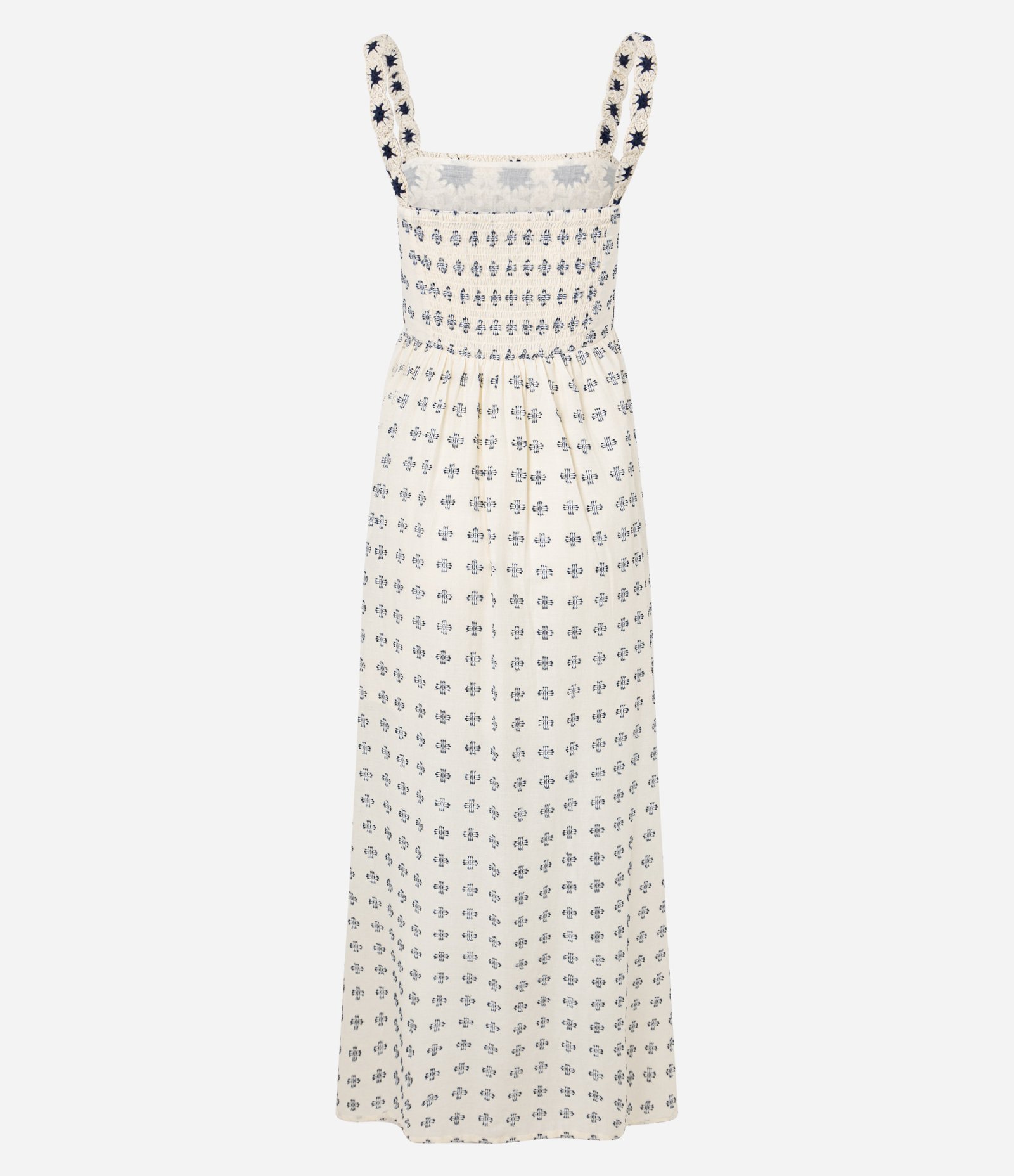 Vestido Evasê com Busto em Efeito Crochê e Estampa Abstrata Off White 8